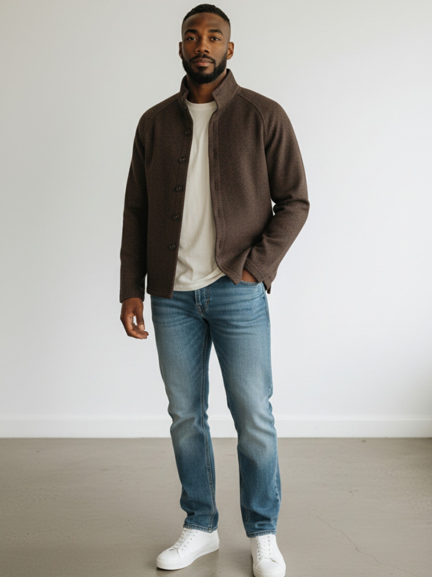 Marcello abstract coffee/rust button front cardigan.