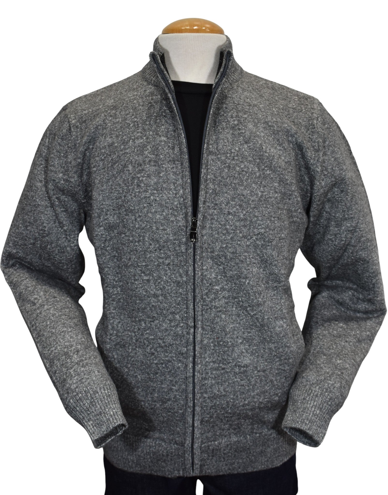 Marcello soft Italian merino wool melange gray cardigan