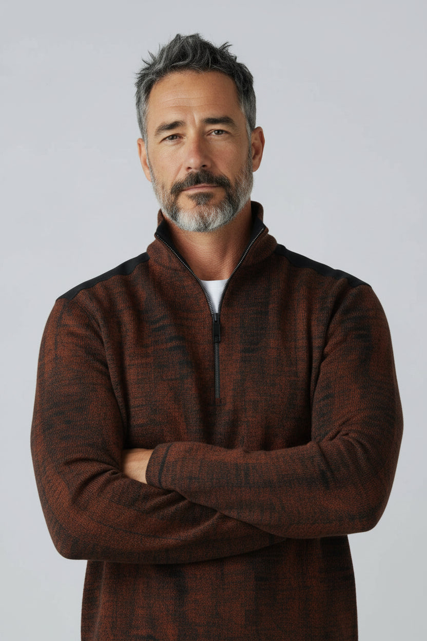 Marcello classic quarter zip in unique rustic abstract pattern