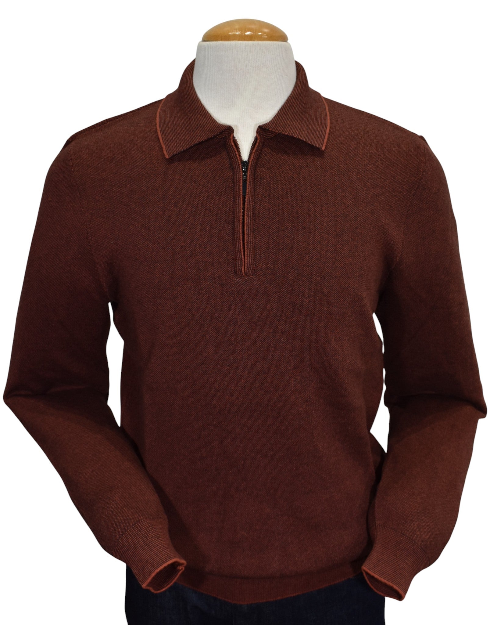 Marcello rust zip polo pullover
