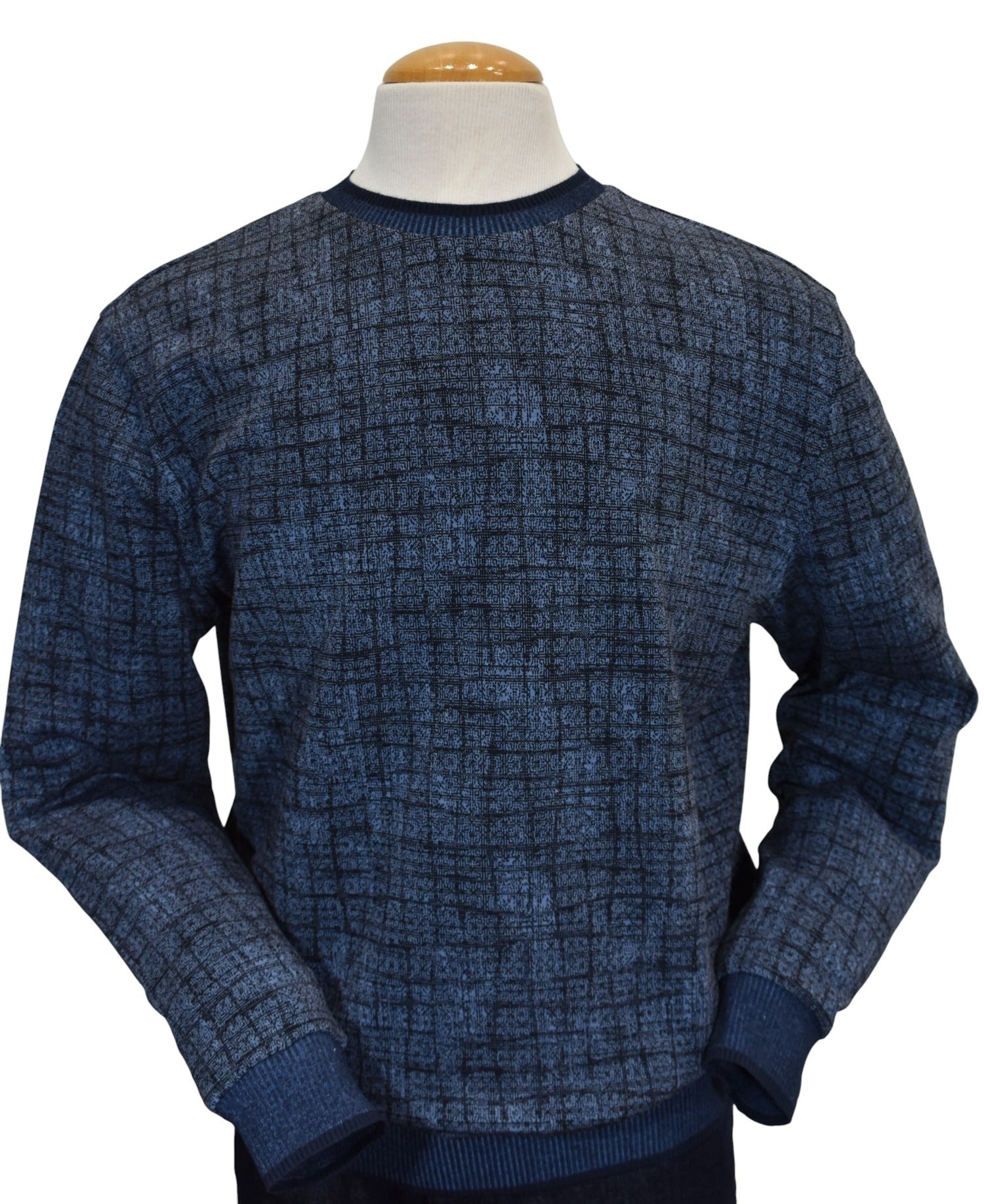 Marcello indigo grid pullover sweater.