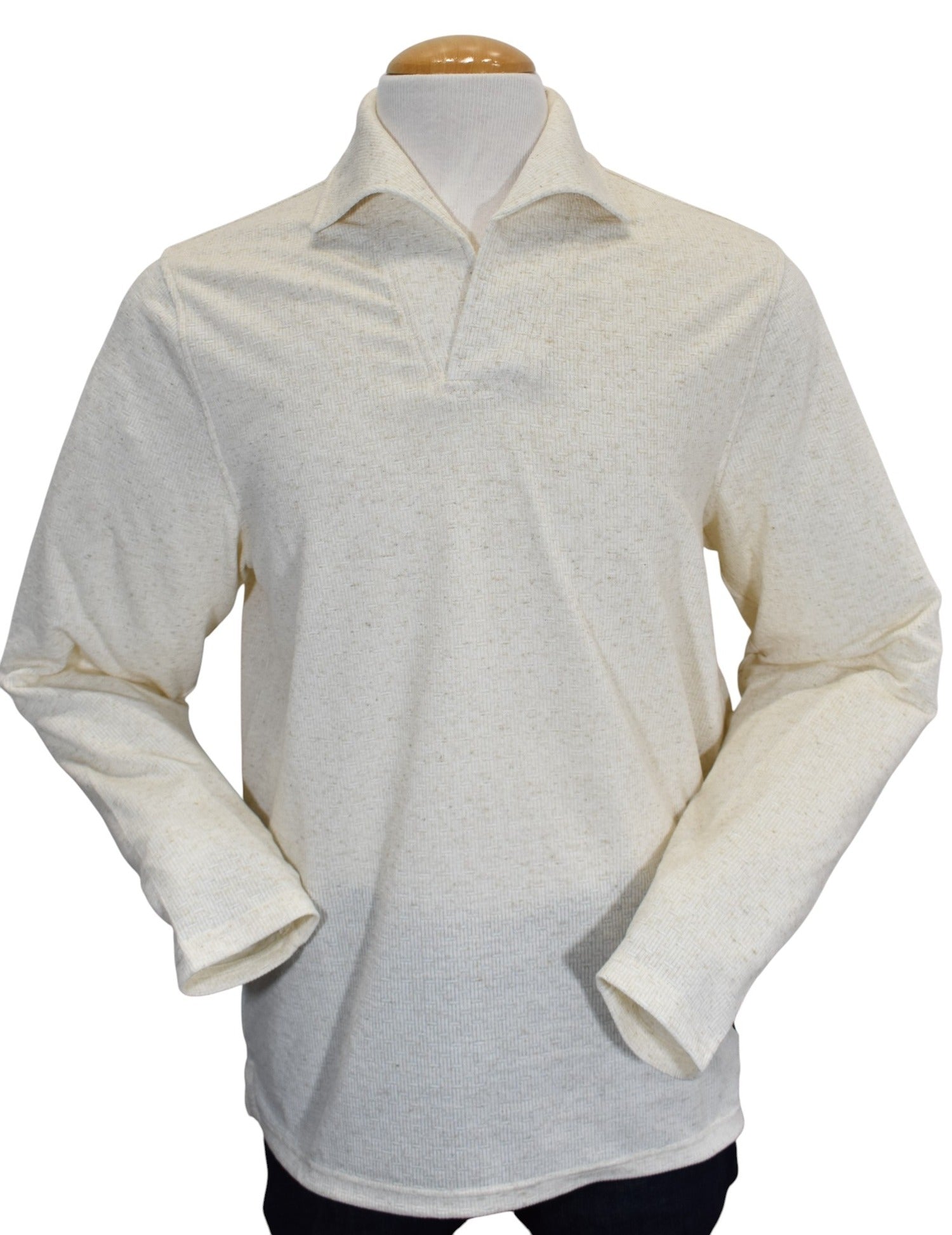 Marcello ivory open collar polo pullover.
