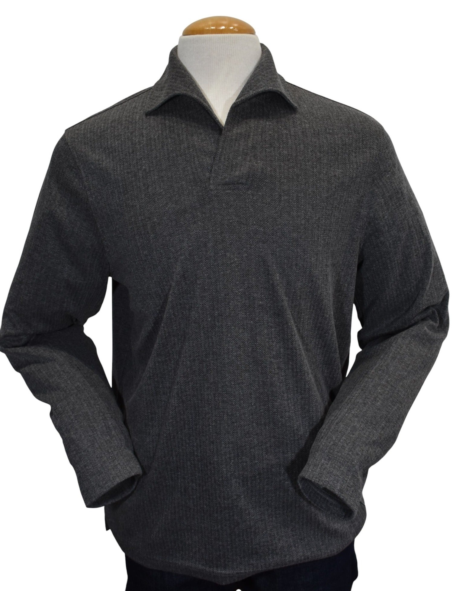 Marcello slate open collar polo pullover.