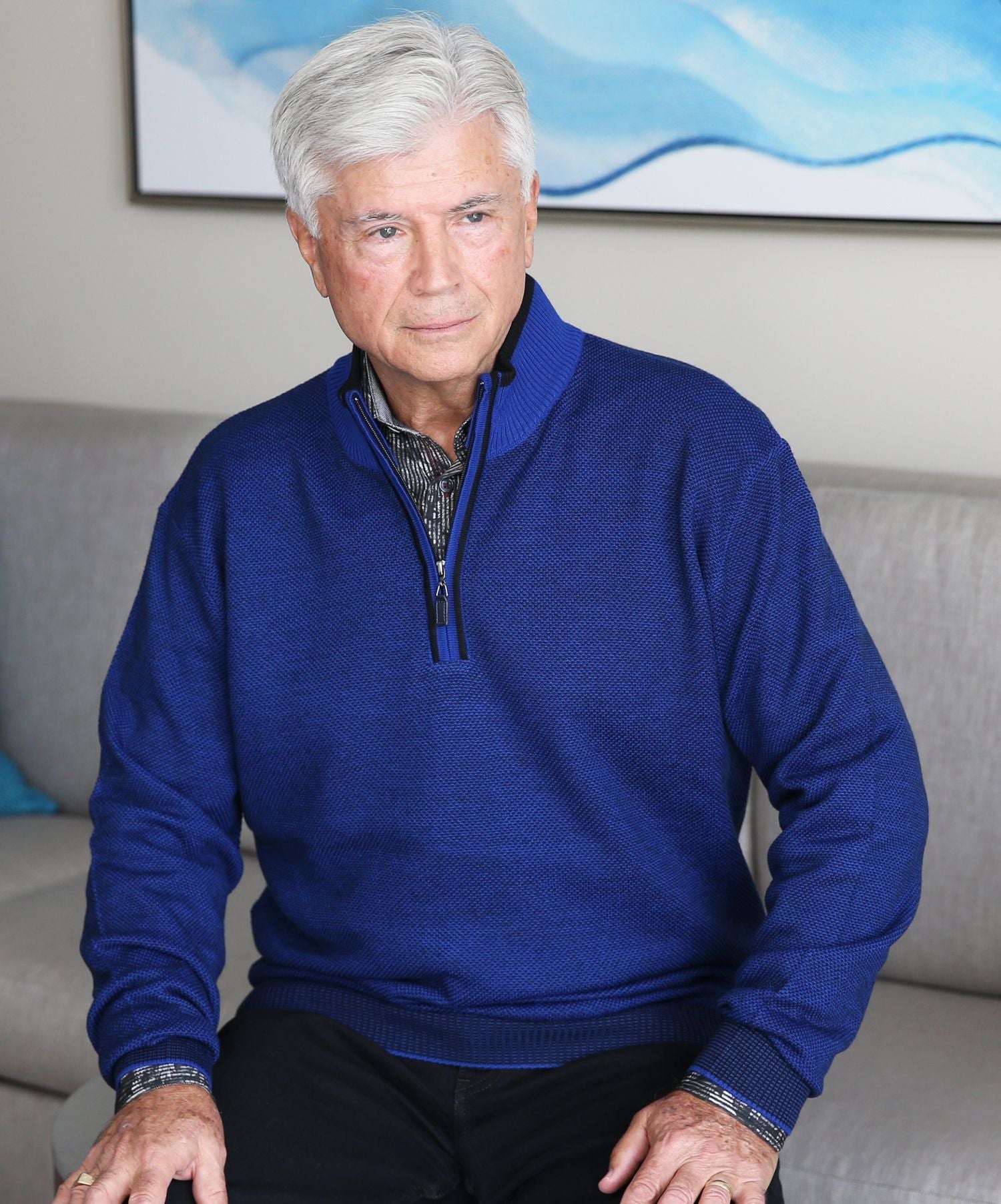 Marcello Quarter Zip  Stay warm and comfortable with the modern style of the 562 Marcello Exclusive Quarter Zip. Crafted with fine two-color yarns knitted together and contrast stitch work, it makes the perfect addition to any wardrobe. Italian merino wool blend ensures a classic style, making it ideal for dress or casual occasions.