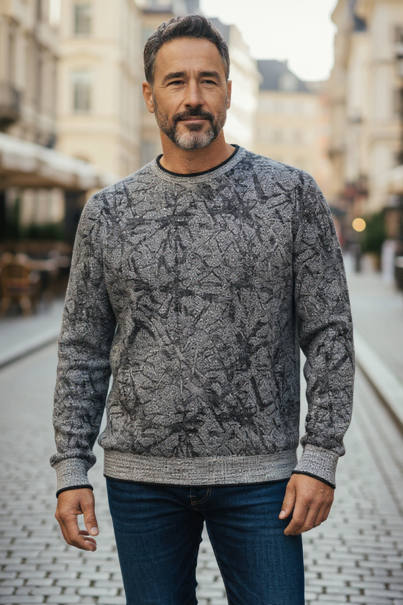 Marcello mens steel abstract sweater.