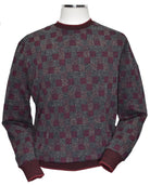 Unique chalet wine melange Marcello Jacquard Sweater - a perfect blend of cotton, viscose, and microfiber that creates a lightweight, soft knit for ultimate comfort and stretch. Its unique mixture of charcoal melange and wine tones, along with a stylish abstract grid pattern, will elevate any outfit. 
