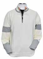 Stay comfortable and stylish with the Marcello 908 Athens Quarter Zip. With soft cotton blended yarn and a medium weight design, this quarter zip offers a cozy fit. The crisp ivory body and silver detailing, along with the fashion orange trim inside the neck band, create a sleek and trendy look. 