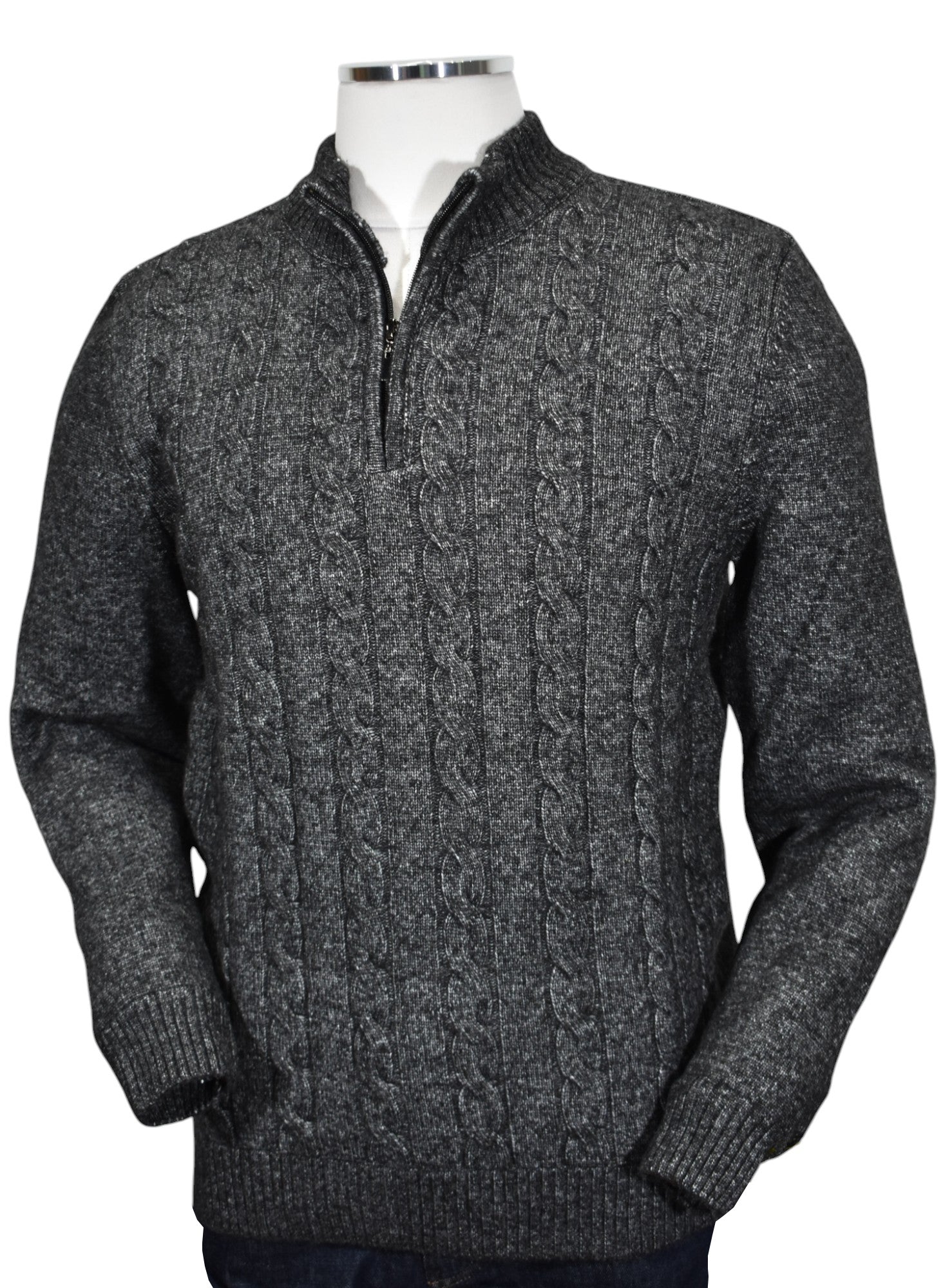Experience luxurious comfort with our Marcello Pierce Charcoal Cable Quarter Zip