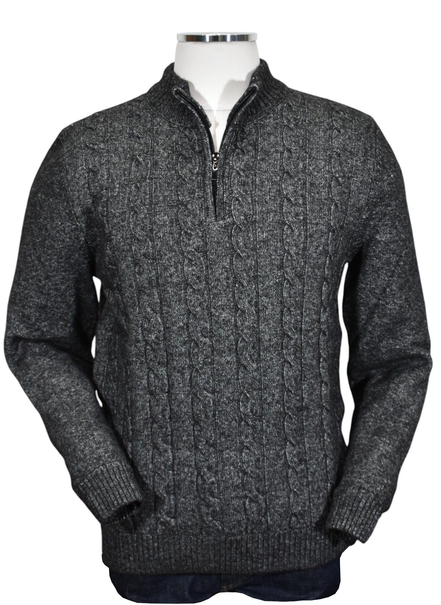Experience luxurious comfort with our Marcello Pierce Charcoal Cable Quarter Zip
