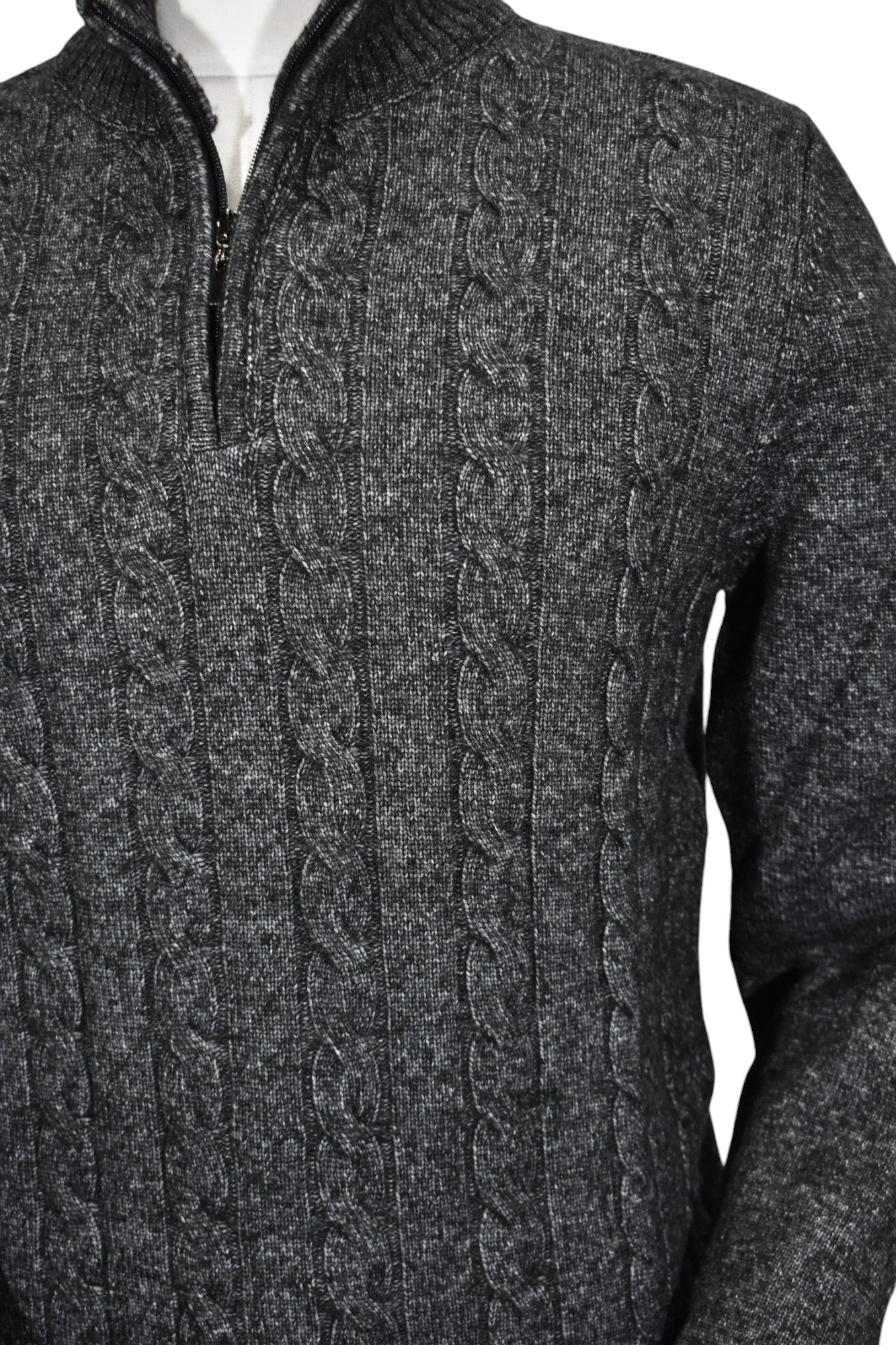 Experience luxurious comfort with our Marcello Pierce Charcoal Cable Quarter Zip
