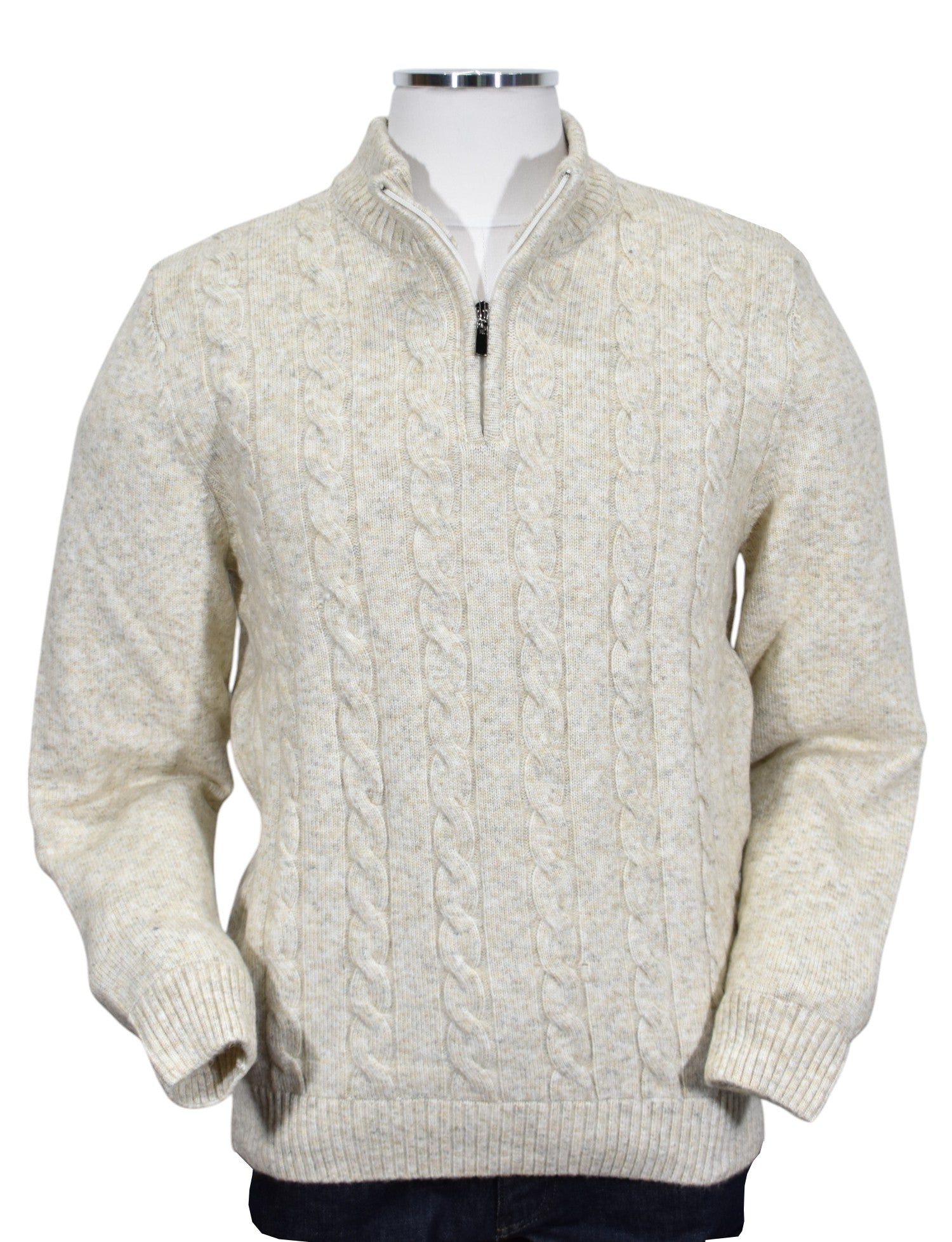 Experience luxurious comfort with our Marcello Pierce Ecru Cable Quarter Zip