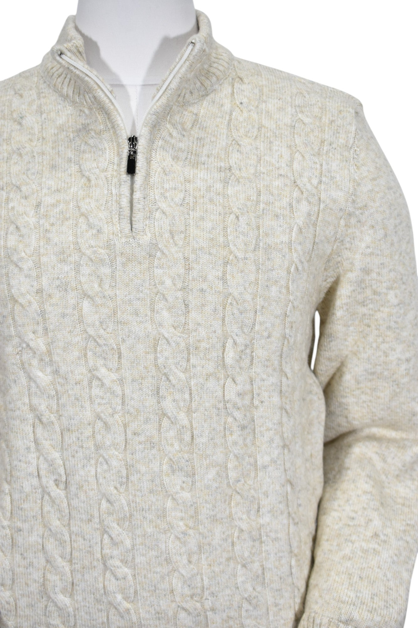 Experience luxurious comfort with our Marcello Pierce Ecru Cable Quarter Zip