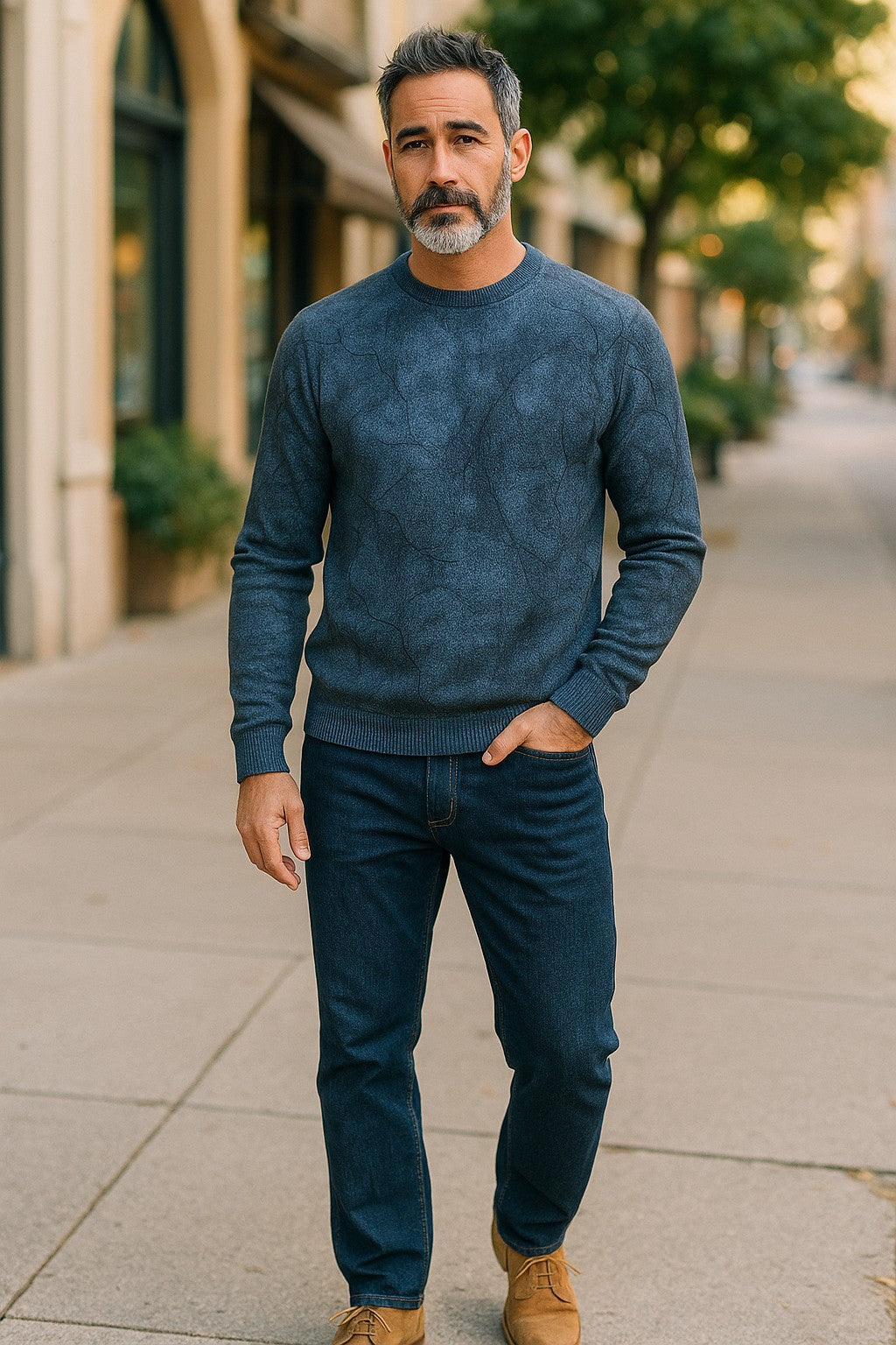 Feel the warmth of style with our Marcello Nebula Indigo Pullover.