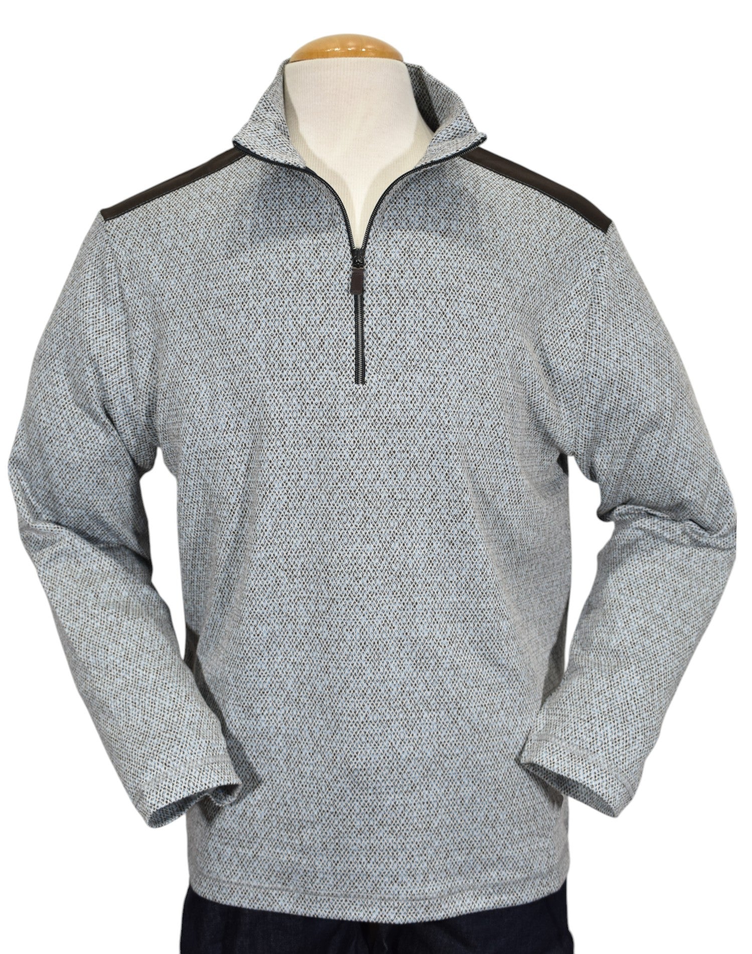 Introducing our Marcello Bluegrass Quarter Zip, crafted from a luxurious blend of cotton and viscose for ultimate softness and lightness.