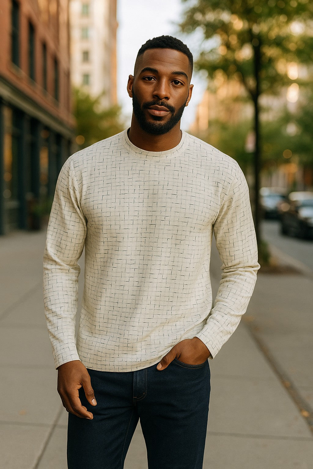Experience unbeatable comfort and style with our Marcello Ivory Splinter Pullover!