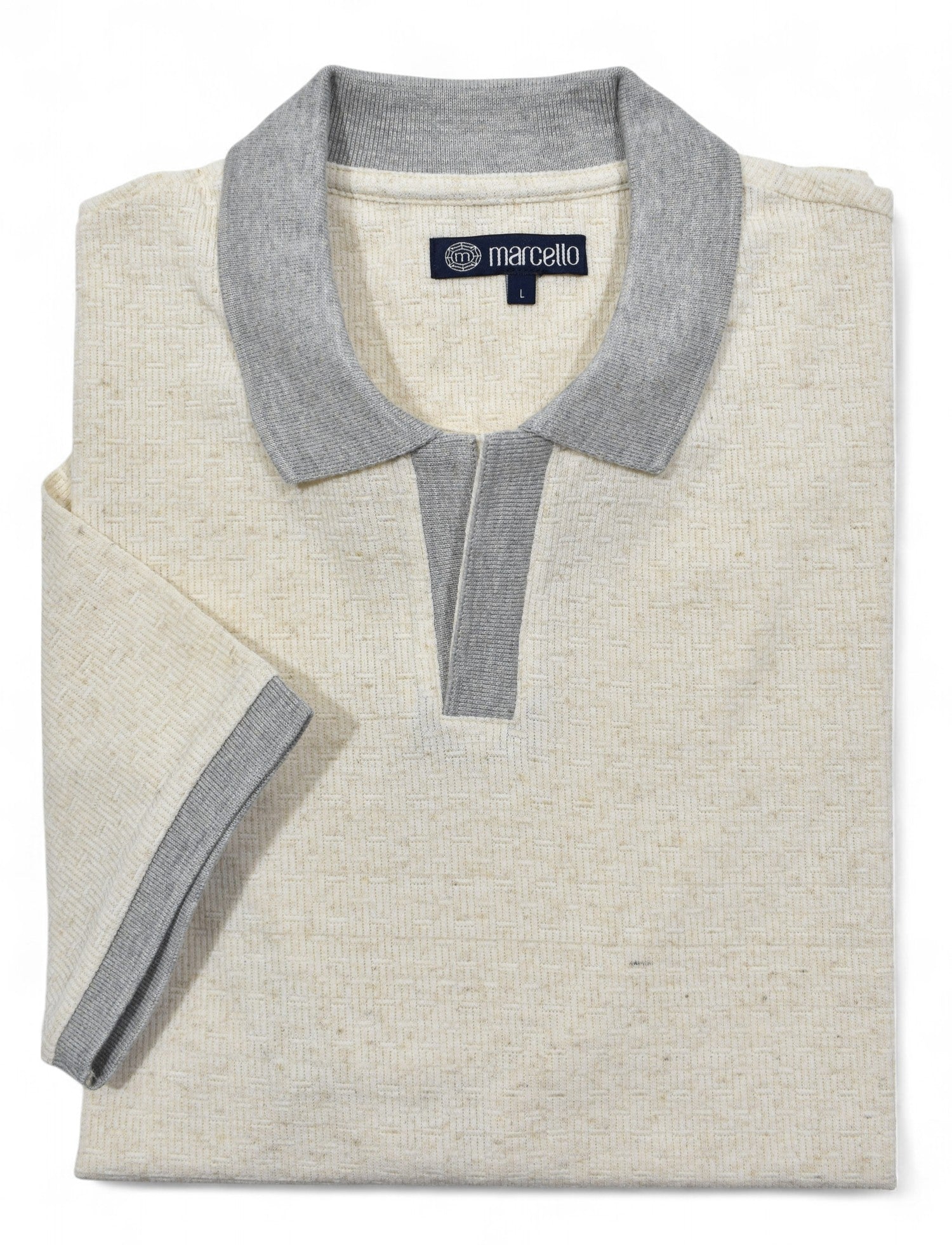 Marcello knit polo open collar in ivory.