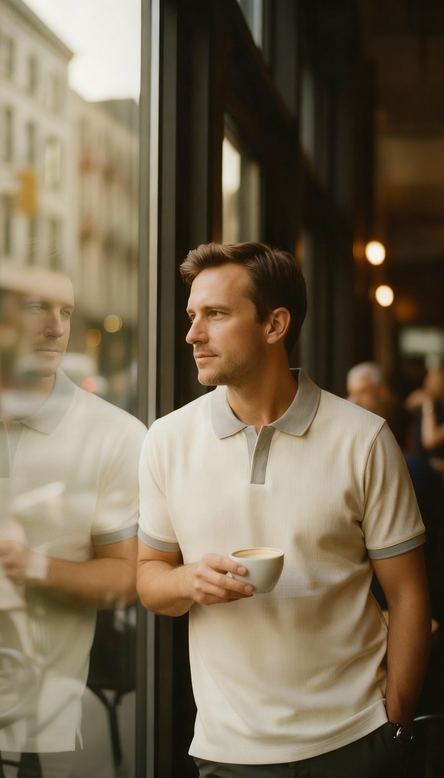 Marcello ivory open collar polo