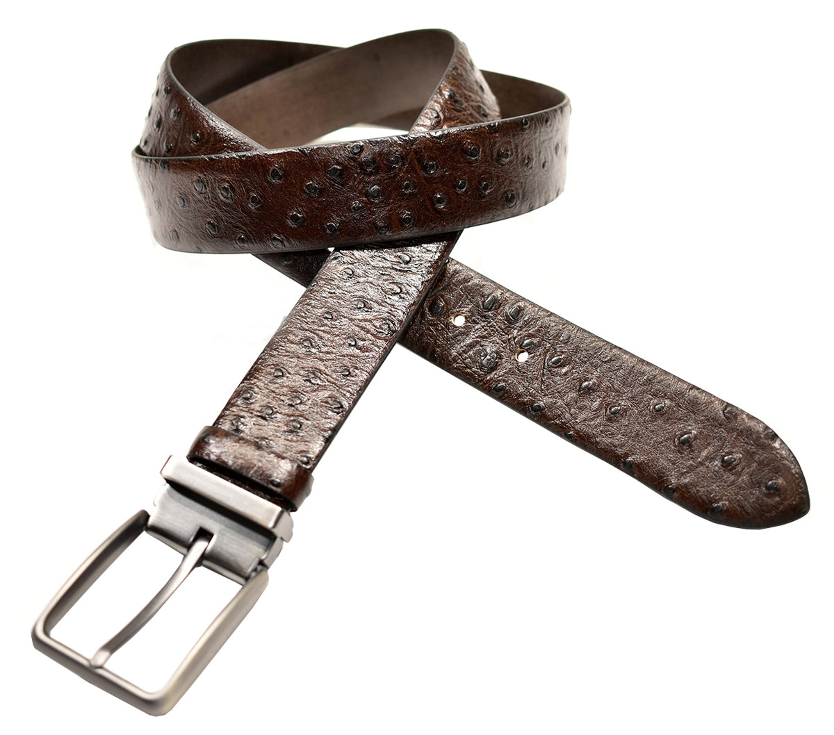 Marcello chocolate brown ostrich stamped leather belt