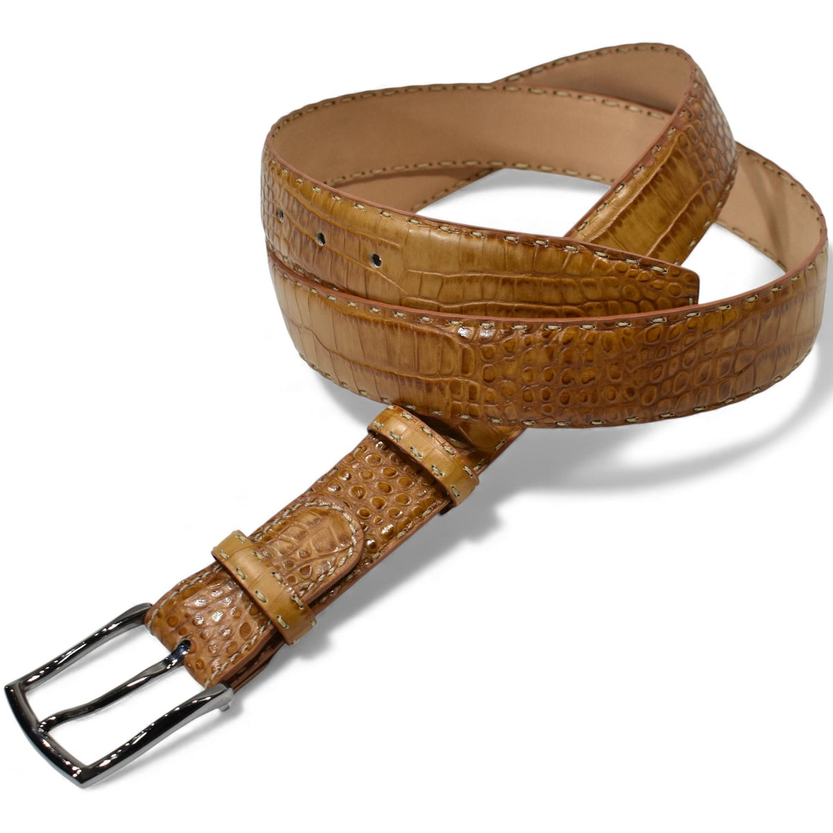 Vintage Milano Italy Croc Embossed Leather Belt - Vera Pelle Gold Buckle M Livia Croc Embossed Leather Belt | Streets Ahead  main image 4