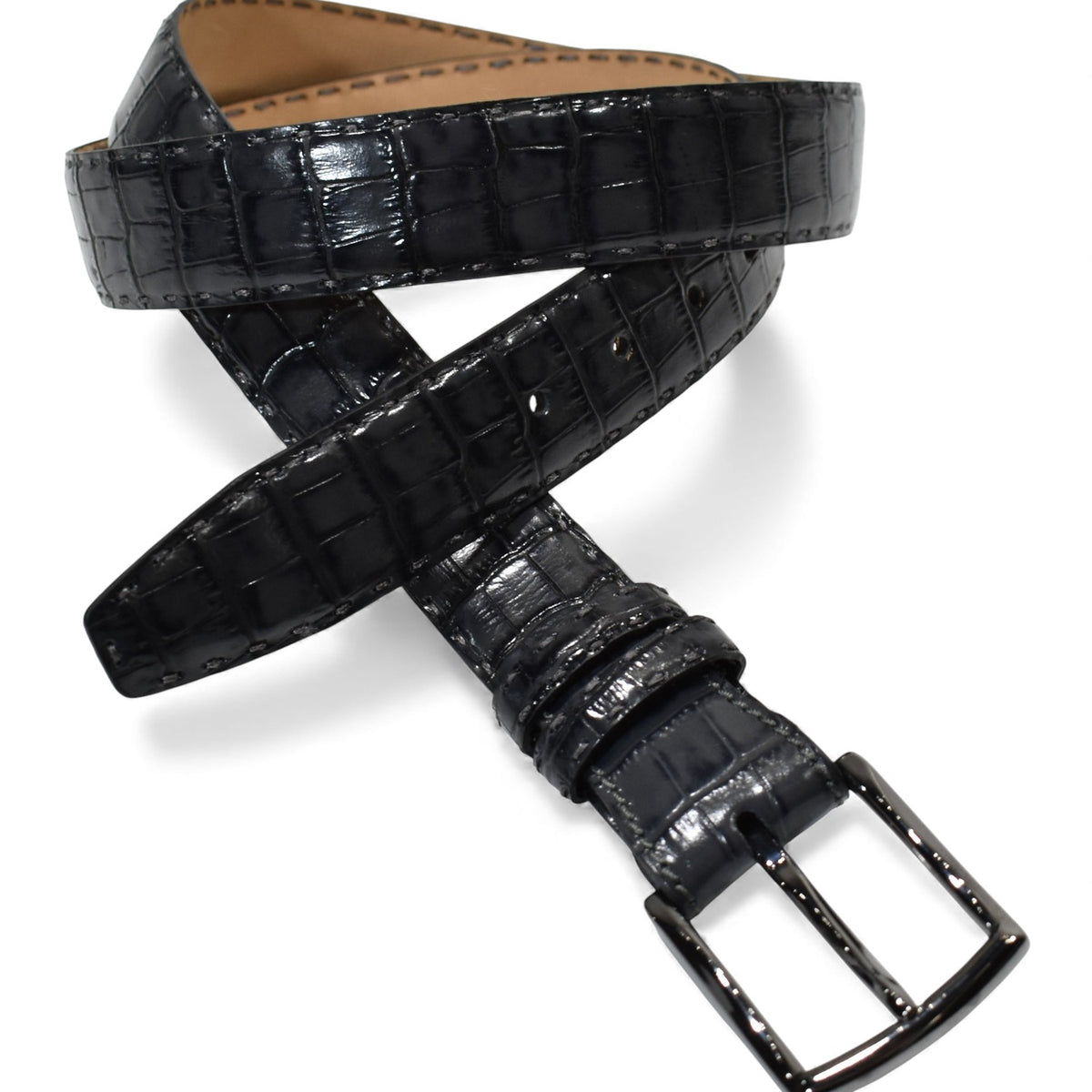 INC‎ International Concepts Black Croc Embossed Genuine Calf Leather Belt M Made Black Croc Print Belt main image 2