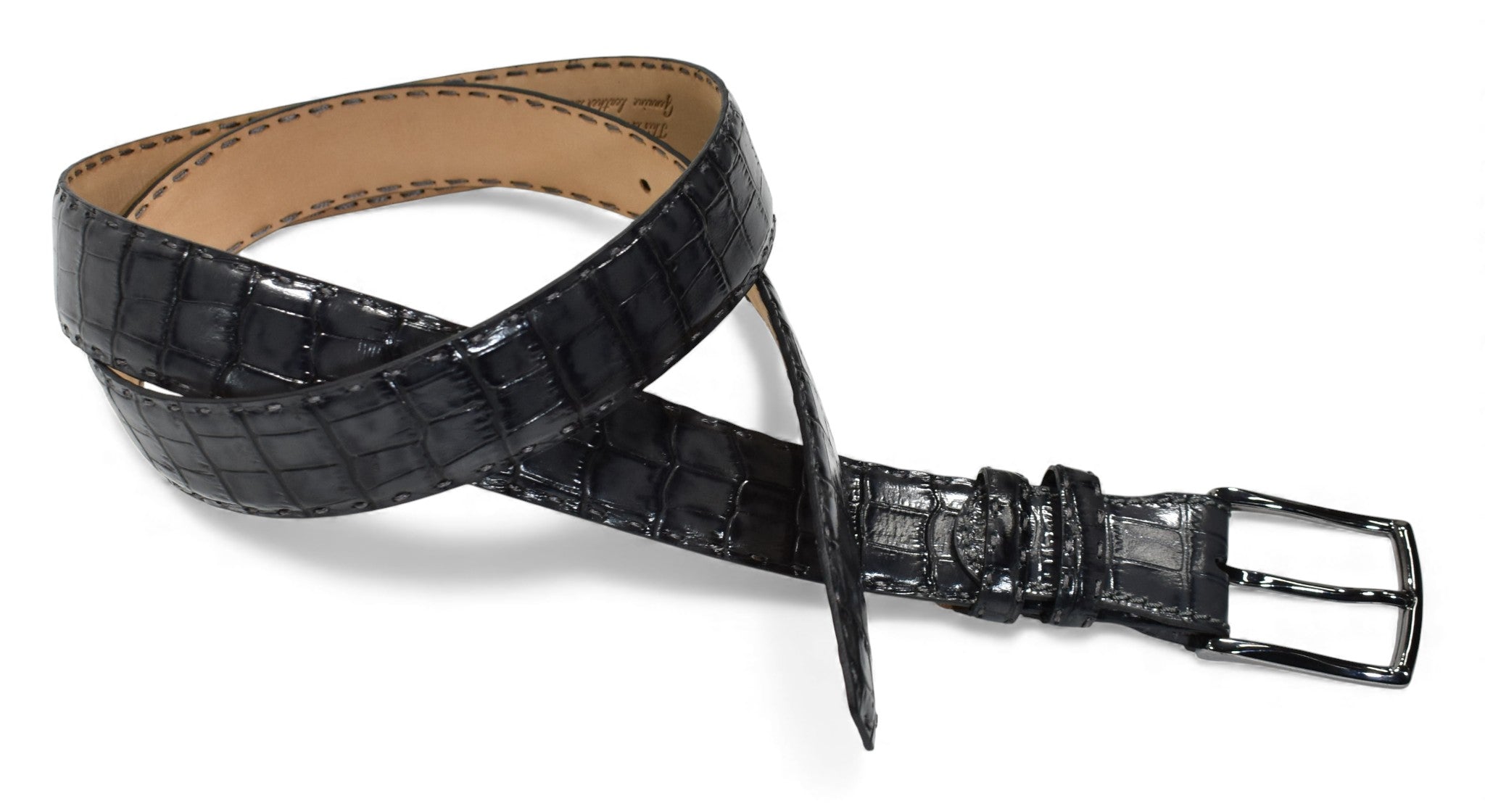Marcello leather croc stamped belt in Charcoal.