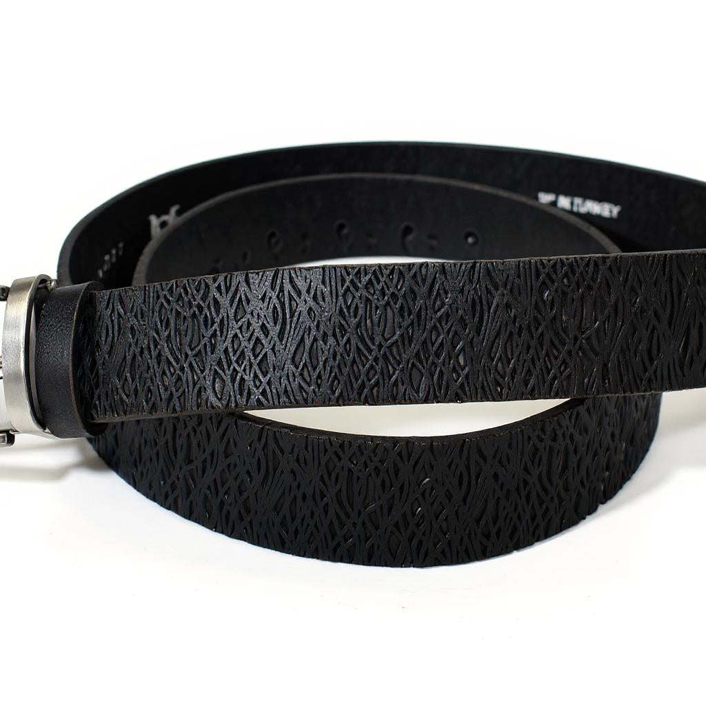 Crafted from Marcello leather, this belt's abstract weave-like stamps make a luxe yet subtle statement!