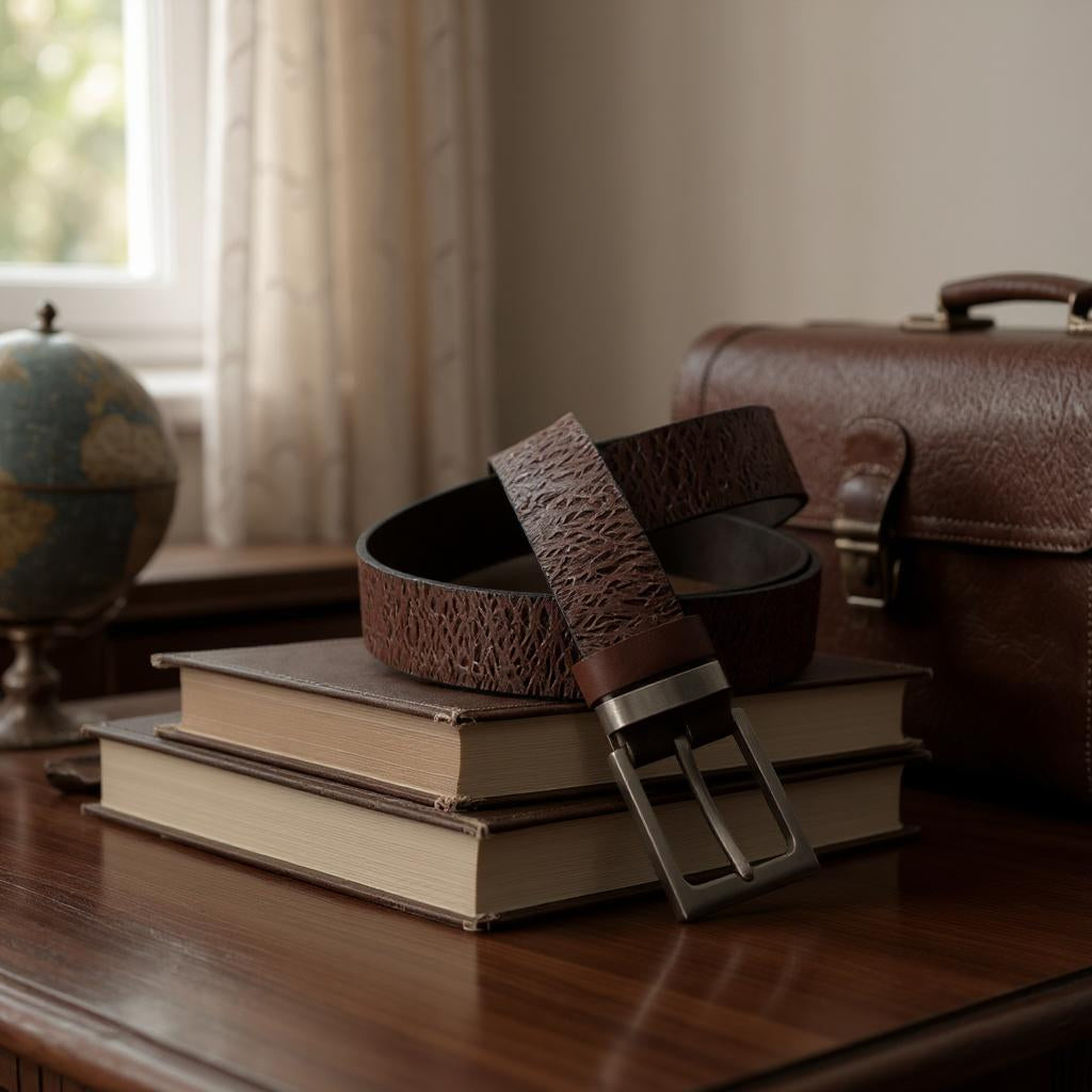 Crafted from Marcello leather, this belt's abstract weave-like stamps make a luxe yet subtle statement!