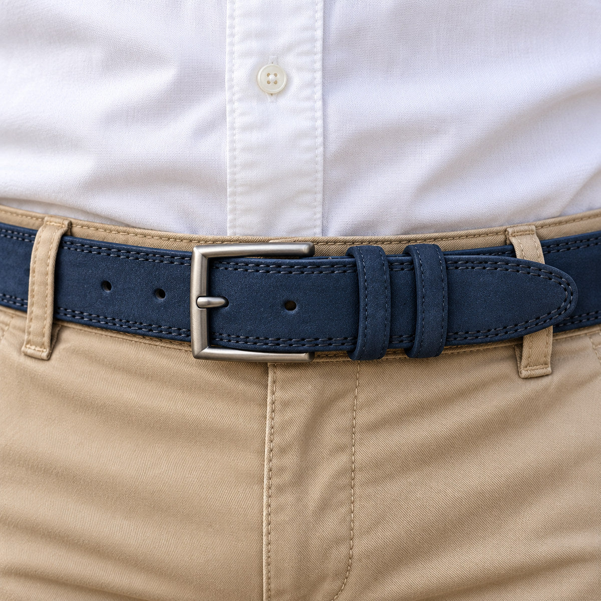 Santa Fe Suede Stitched Belt by Marcello in classic navy.