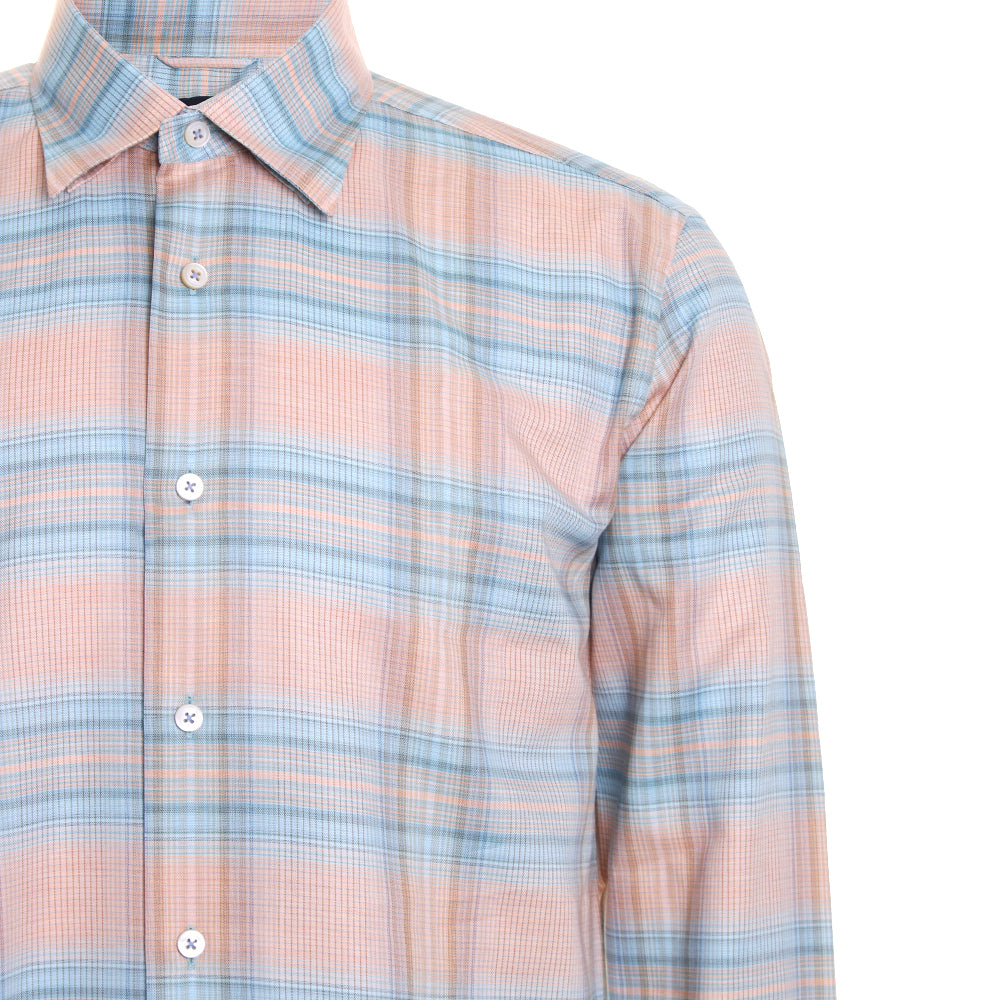 Plaid shirt with pink and blue stripes on a white background