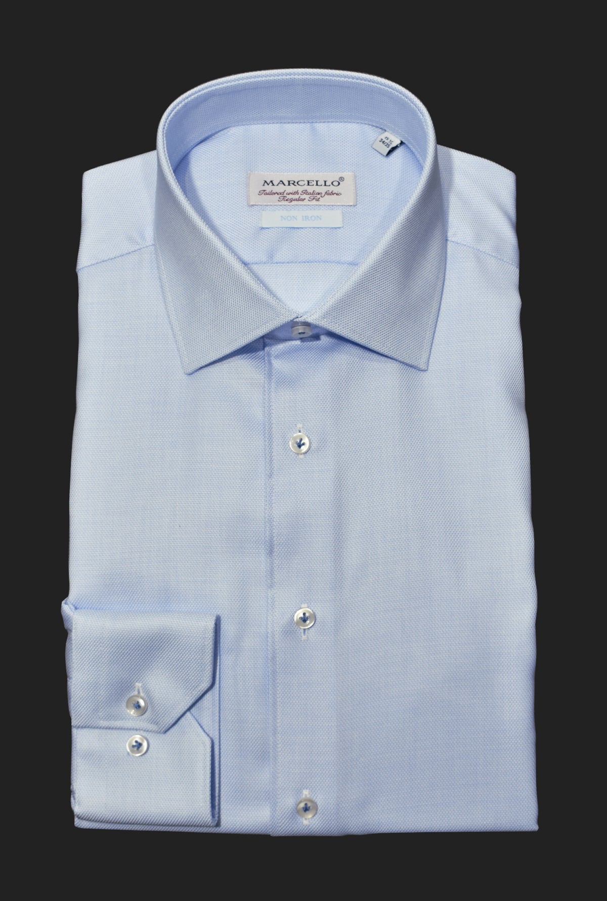 The Marcello Dress Shirt is one of the finest made shirts.  Soft, rich fabric with a slight texture exudes an unparalleled elegance.  Choose from White, Blue, Pink, Lilac or Black Extra fine, soft Italian cotton. Fine piquet textured fabric.