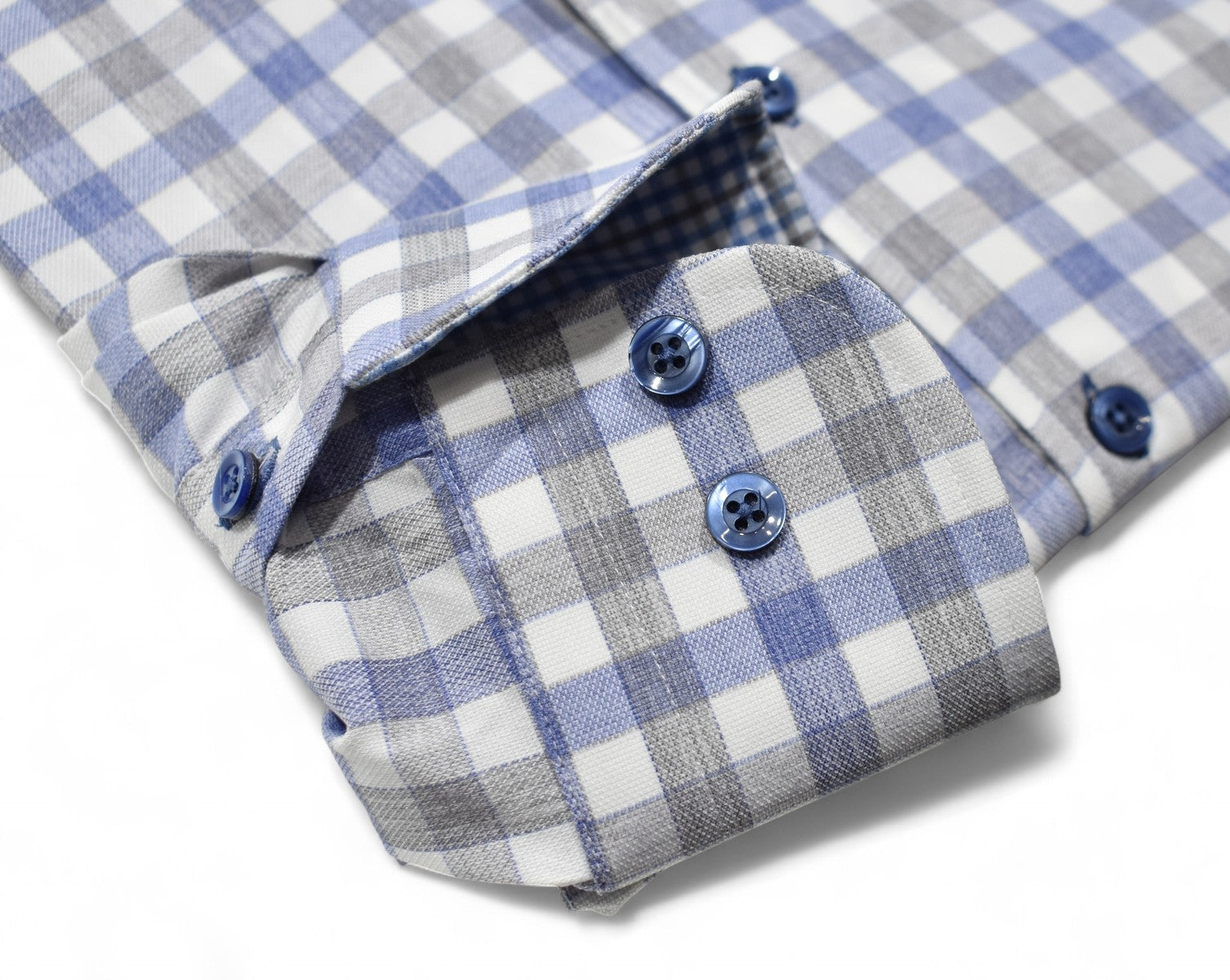 Blue gray check shirt by Marcello.