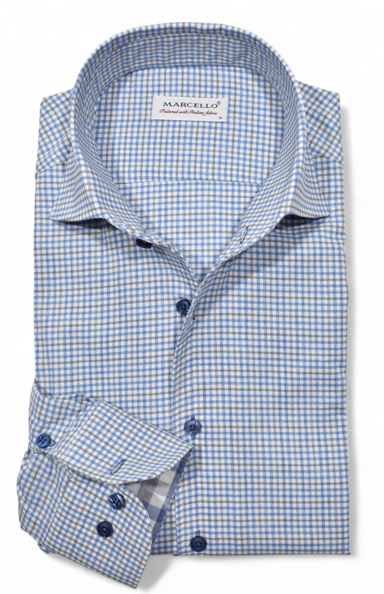 Marcello fine blue mocha plaid.
