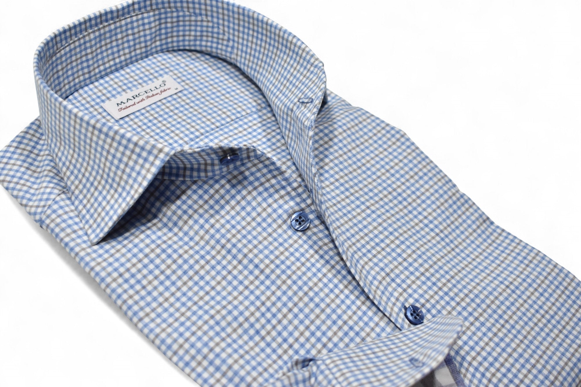 Marcello fine blue mocha plaid.