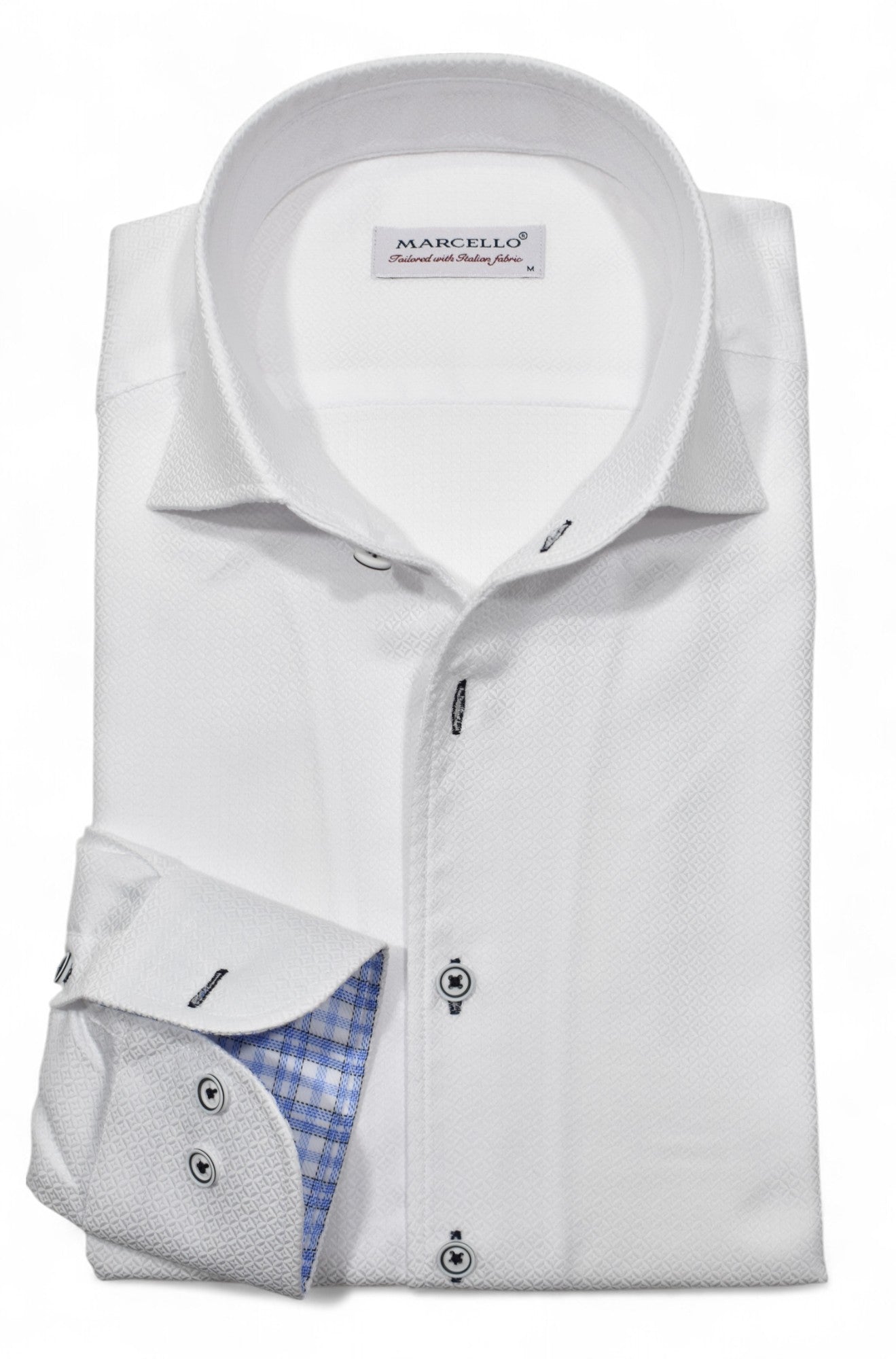 Marcello white tonal diamond pattern shirt.