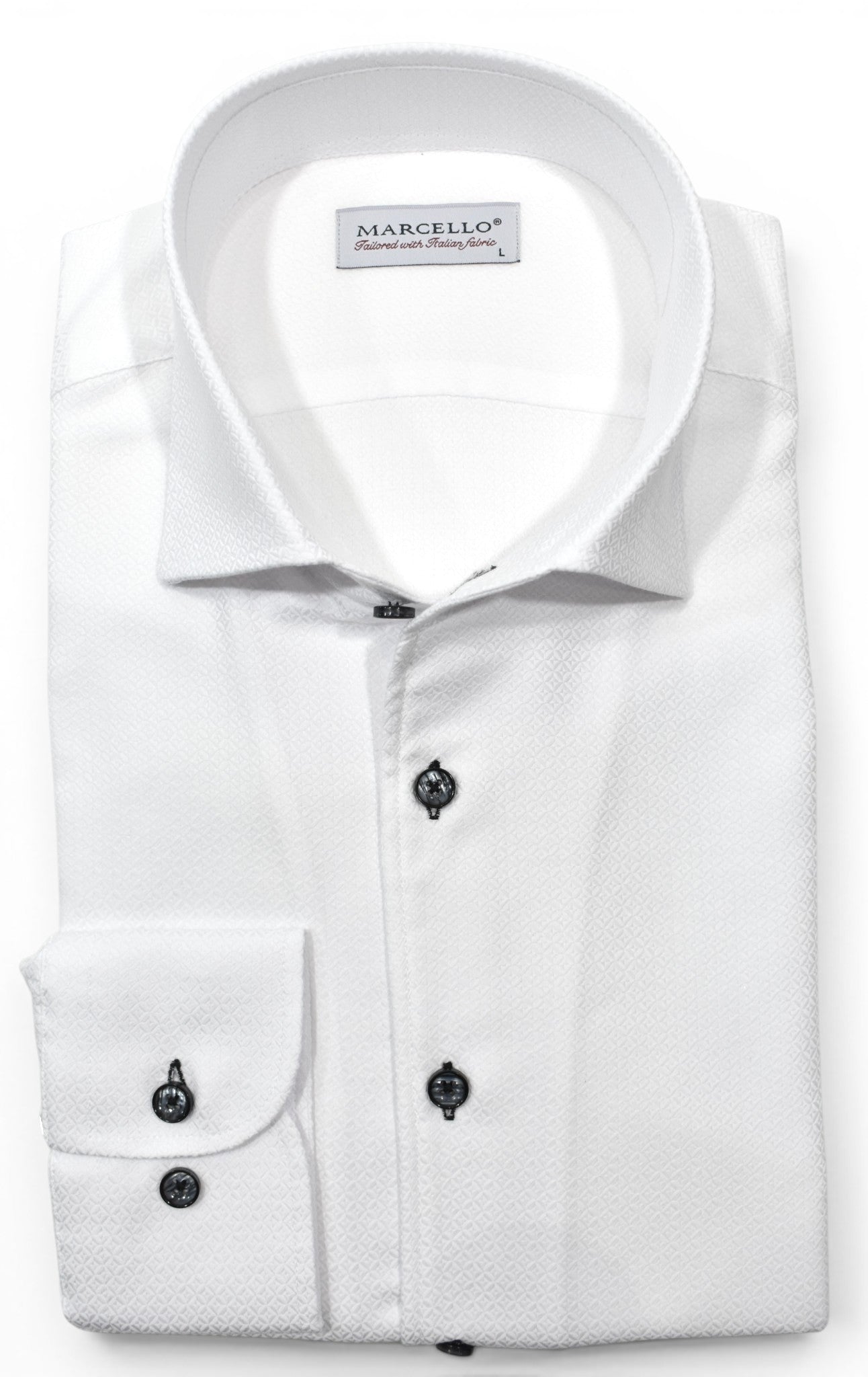 Marcello tonal white shirt custom button.