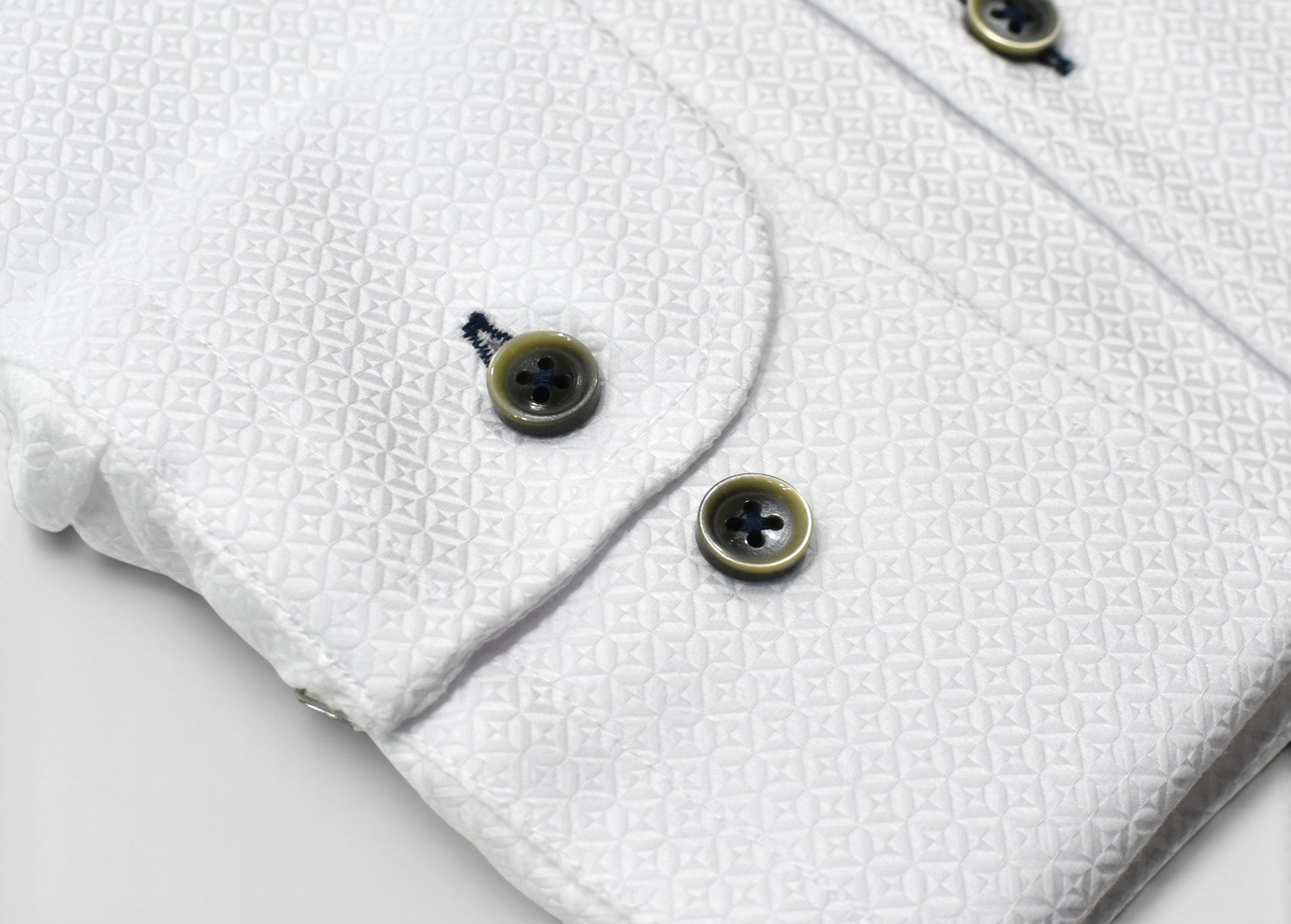 Marcello tonal white shirt custom button.