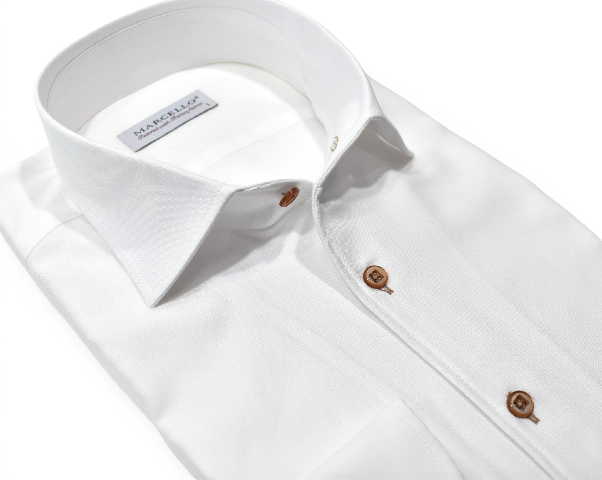 Marcello tonal white shirt custom button.