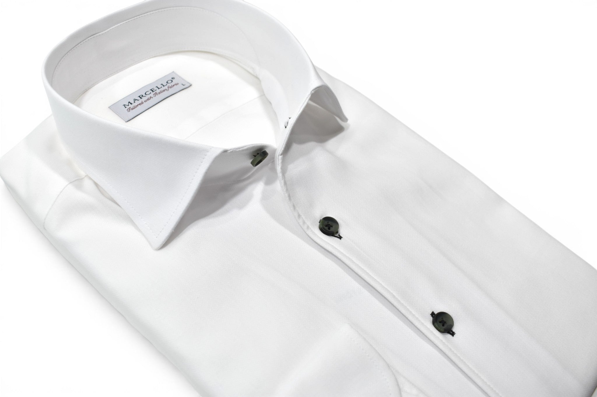 Marcello tonal white shirt custom button.