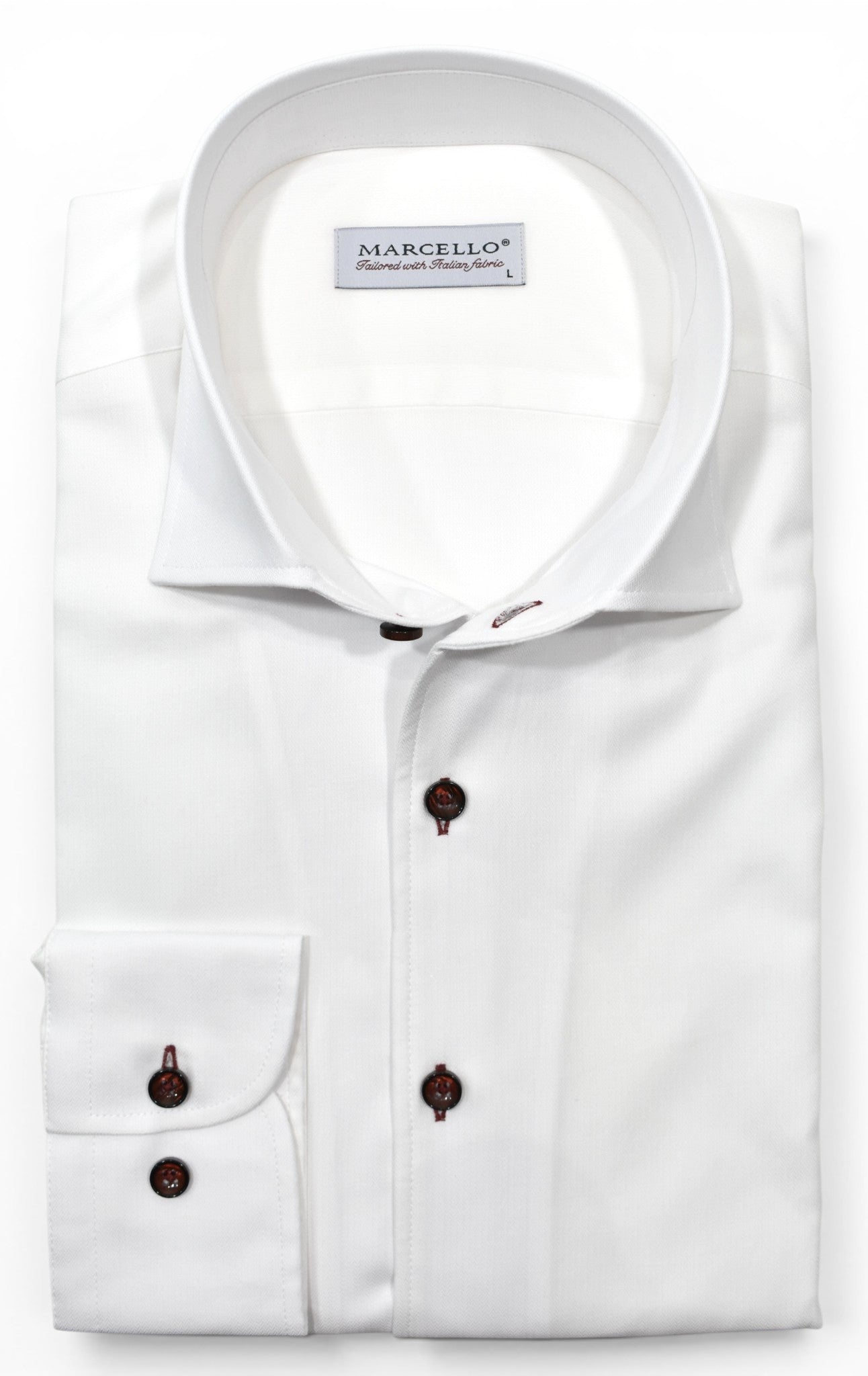 Marcello tonal white shirt custom button.