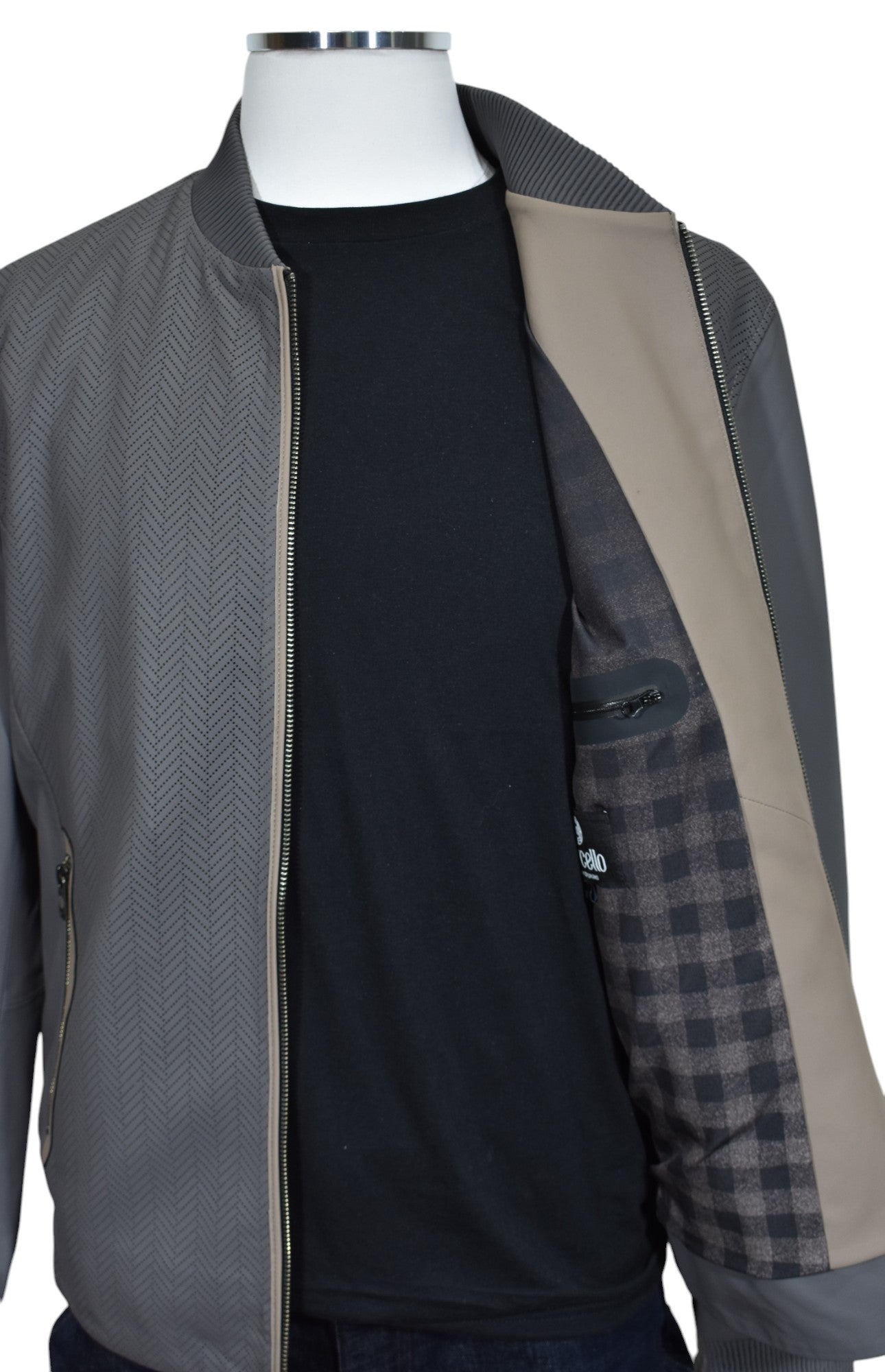 The Marcello Perforated Chevron Leather Coat. Crafted from the finest Italian leather, the hand-stamped chevron pattern adds a touch of sophistication.