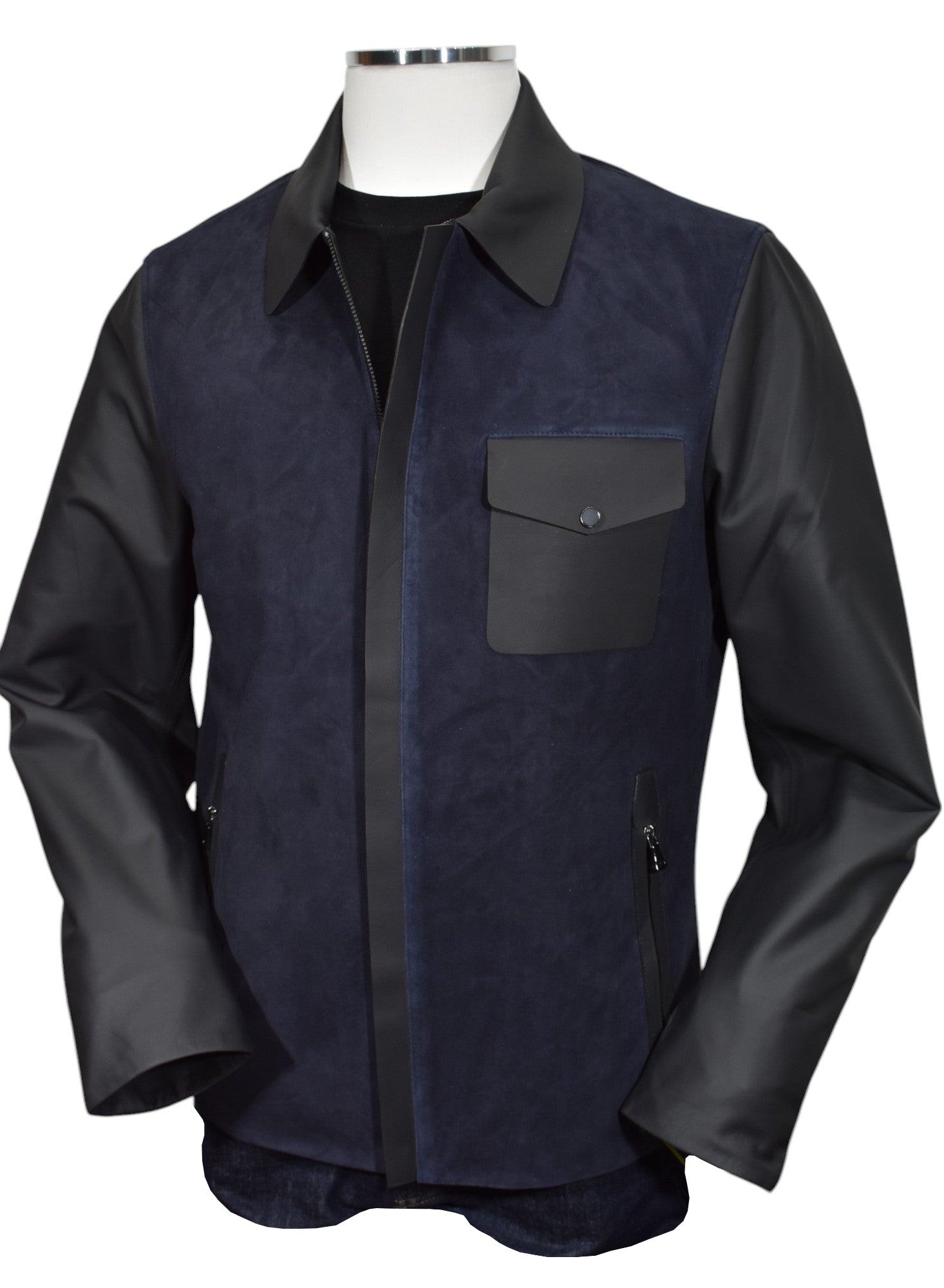 Elevate your style with our Marcello Suede & Leather Engineered Coat.