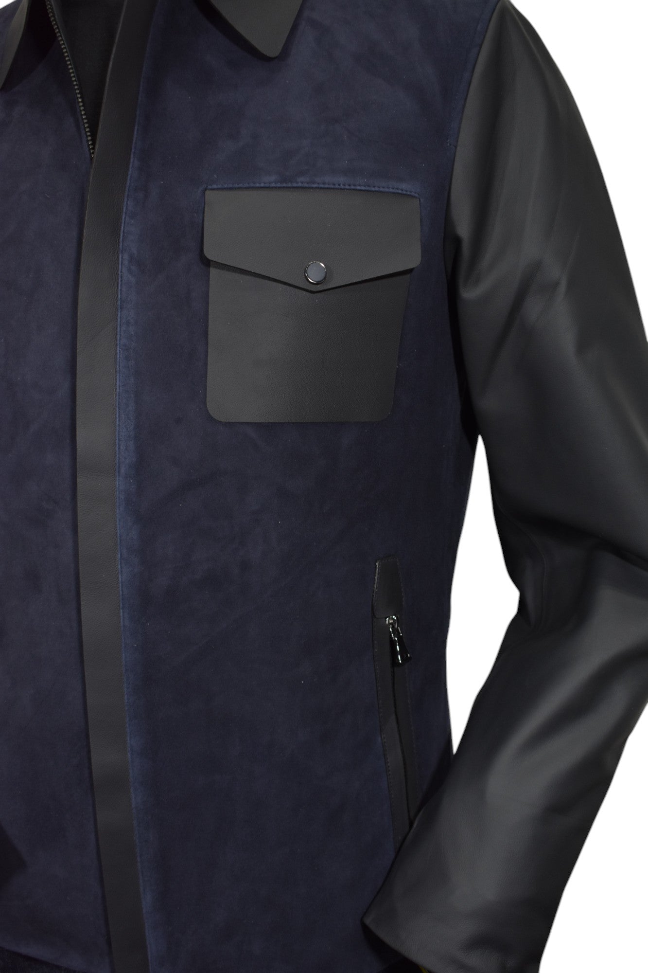 Elevate your style with our Marcello Suede & Leather Engineered Coat.