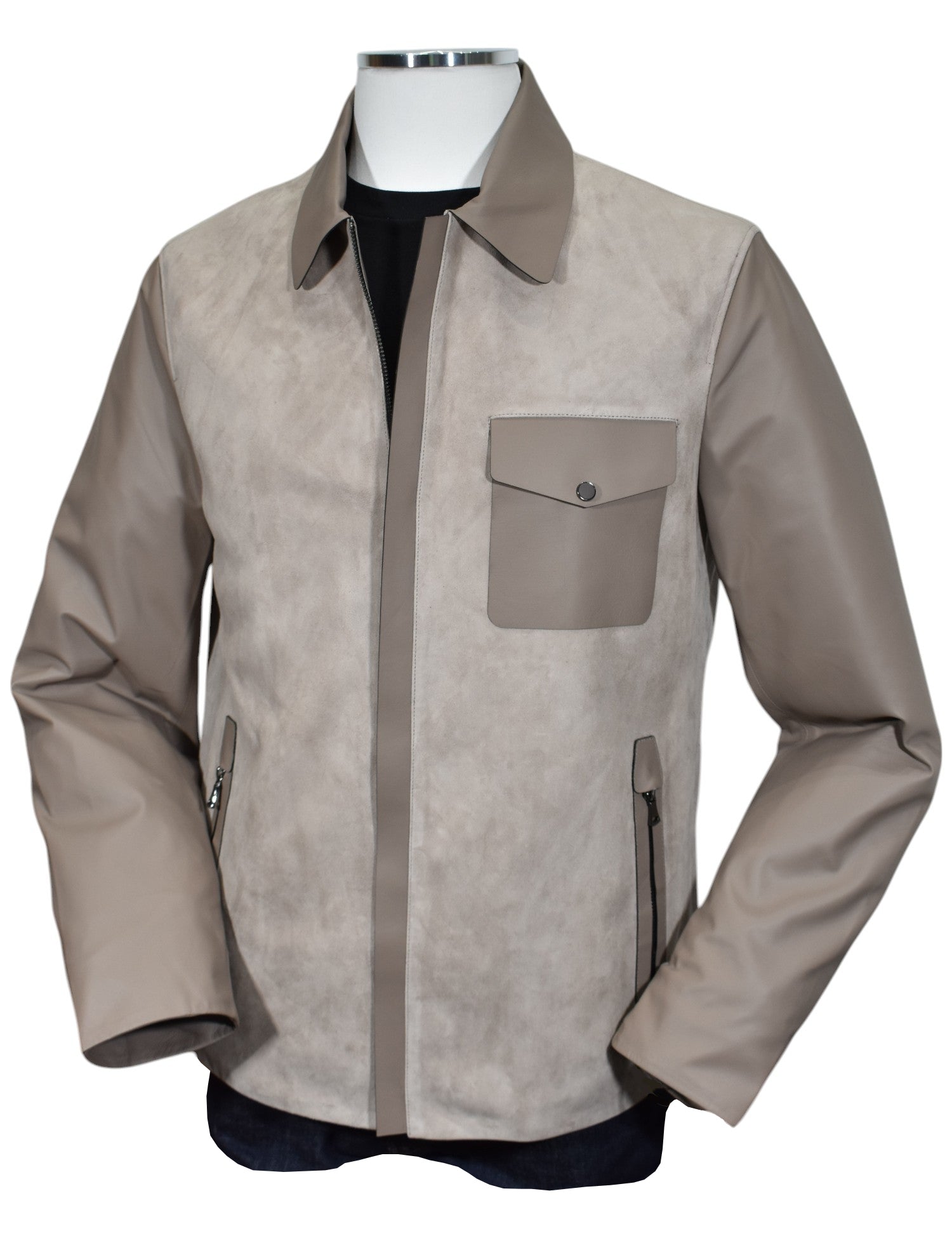 Elevate your style with our Marcello Suede & Leather Engineered Coat.