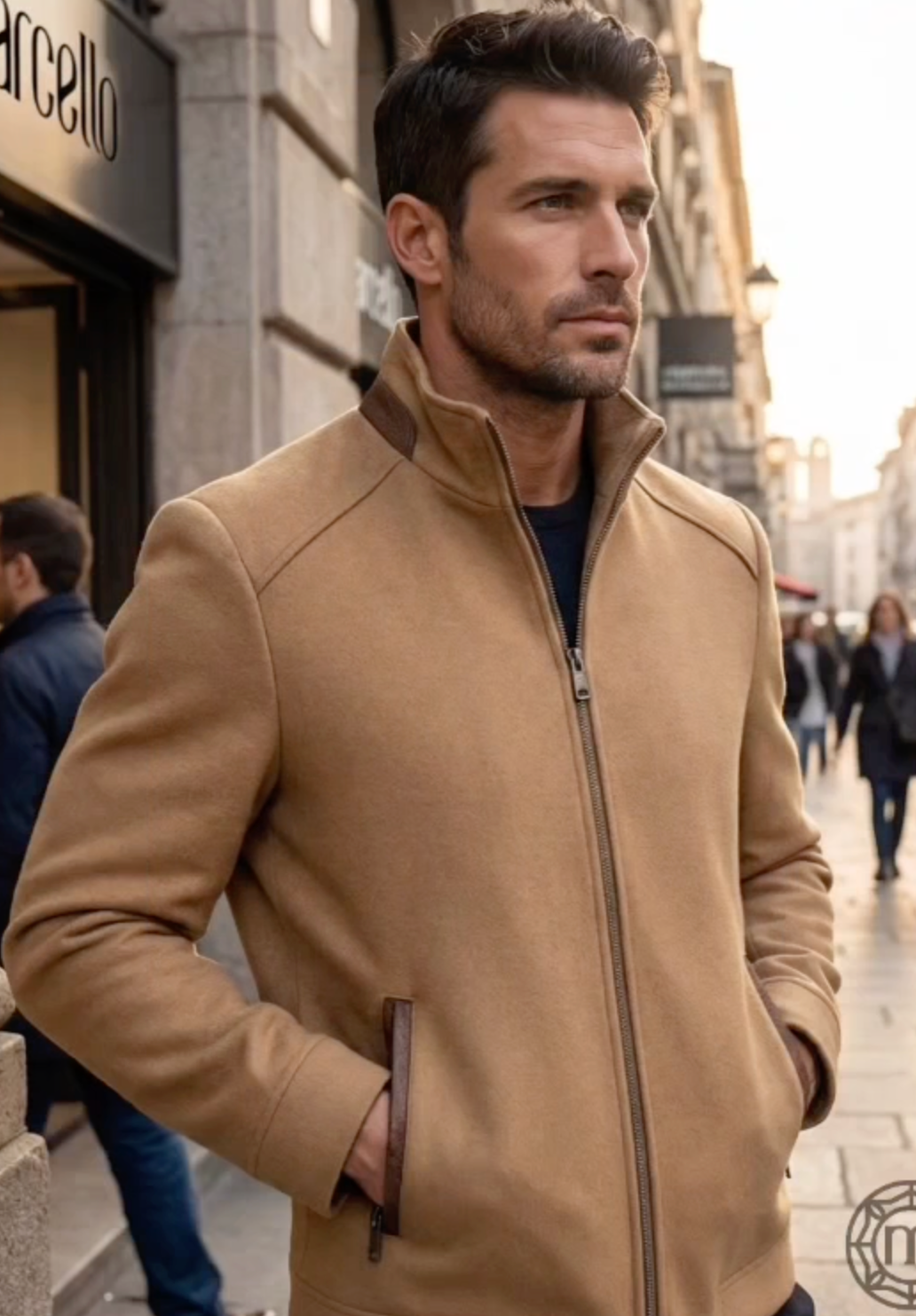 Marcello camel wool/cashmere jacket.