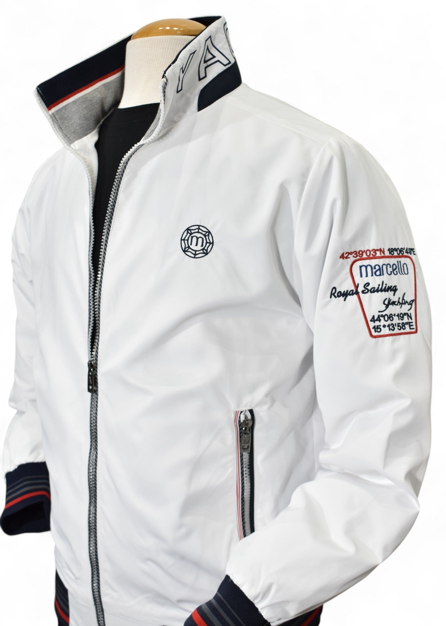 Marcello white nautical windbreaker.