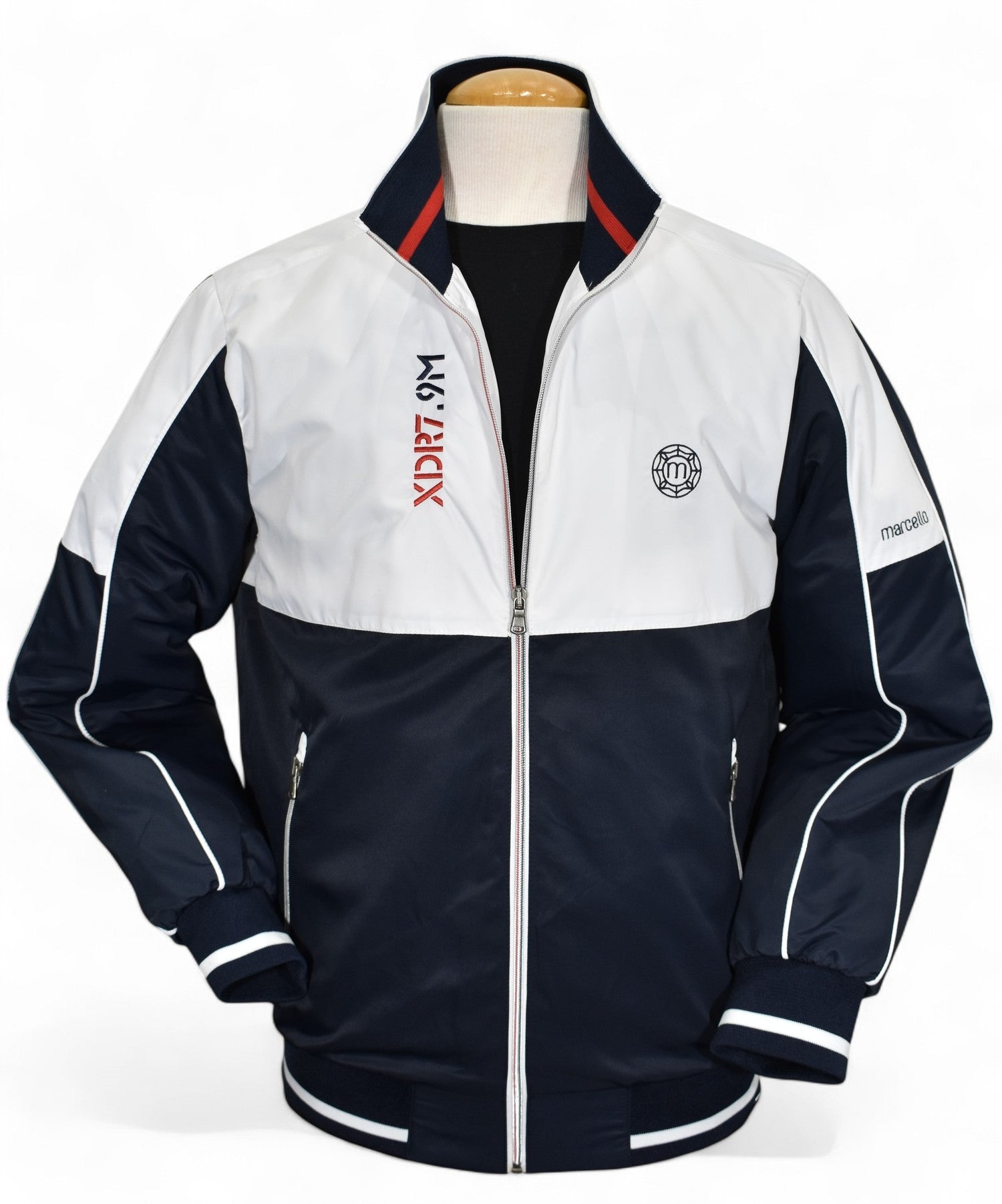 Marcello nautical engineered microfiber bomber.