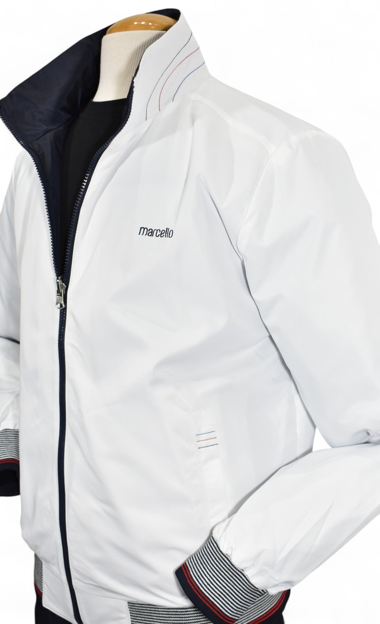 Marcello white windbreaker reversible to navy.