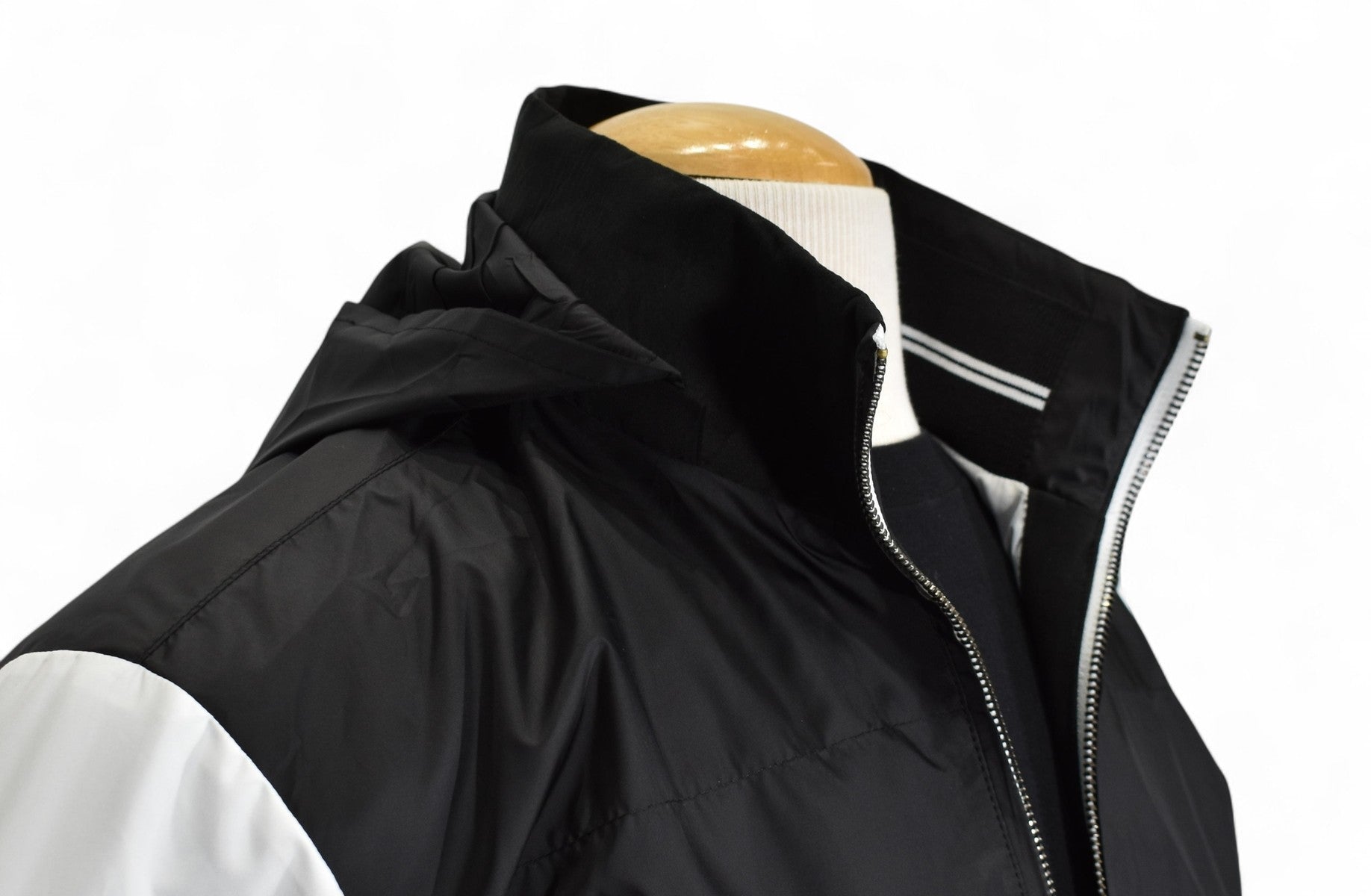 Marcello engineered navy and white windbreaker with hoodie.