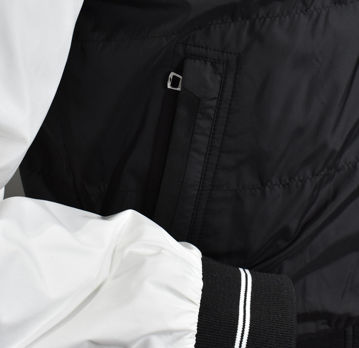Marcello engineered navy and white windbreaker with hoodie.