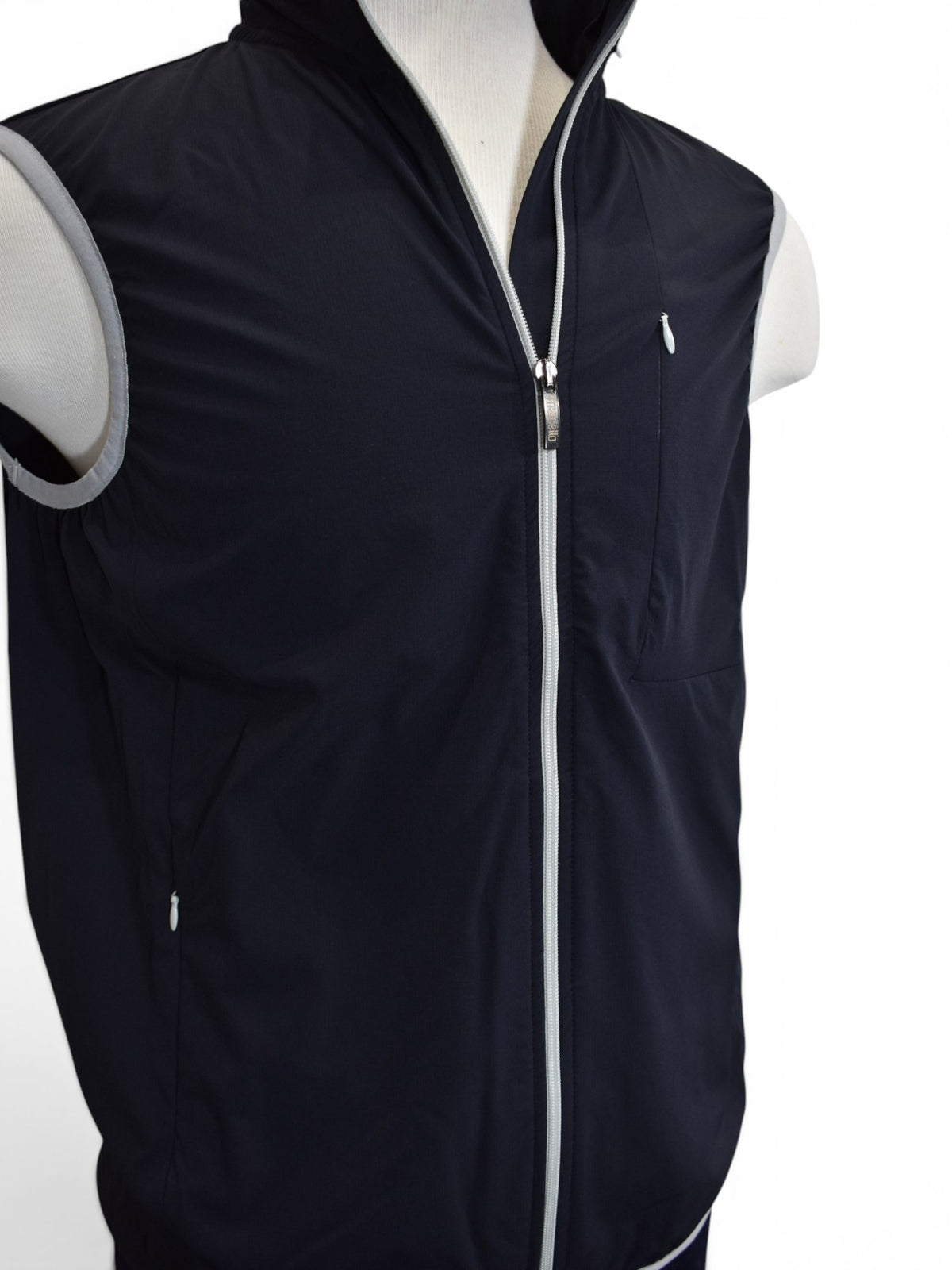 Marcello navy two way zip vest.